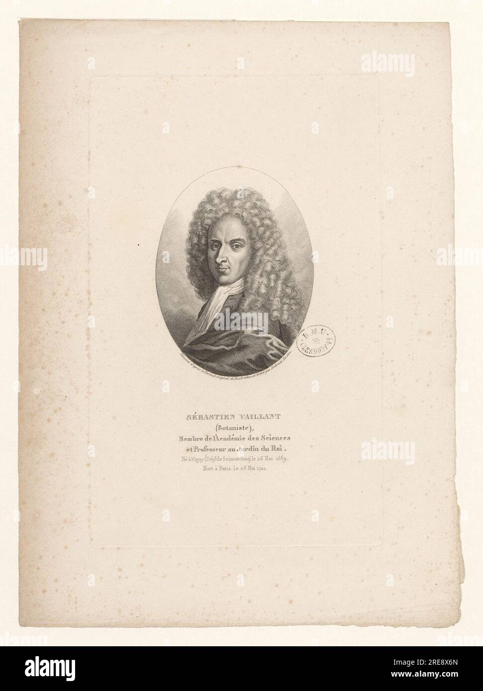 Sébastien Vaillant (Botaniste), Membre de l'Académie des Sciences et Professeur au Jardin du ROI. Né à Vigny (Dépt de seine-et-Oise) le 26 Mai 1669. Mort à Paris le 26 Mai 1722 BOYER 2462 von Jacobus Houbraken Stockfoto