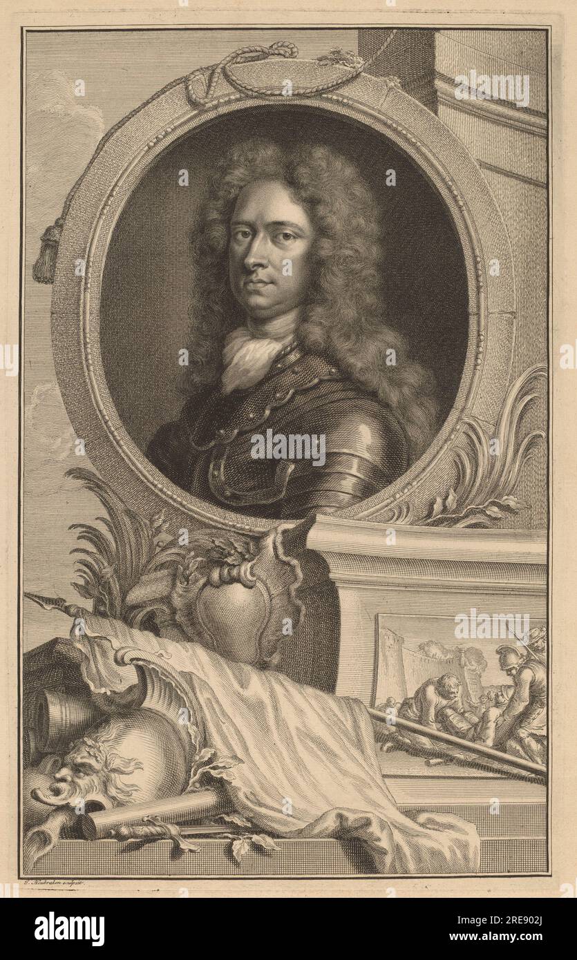 Jacobus Houbraken, Porträt eines Gentlemen, Gravur auf liegendem Papier, Platte: 36,9 x 23,2 cm (14 1/2 x 9 1/8 Zoll) Laken: 40,2 x 27,3 cm (15 13/16 x 10 3/4 Zoll), Geschenk von Henry und Judith Rice Millon, zu Ehren des 50. Jahrestags der National Gallery of Art, 1991.203.4' Stockfoto