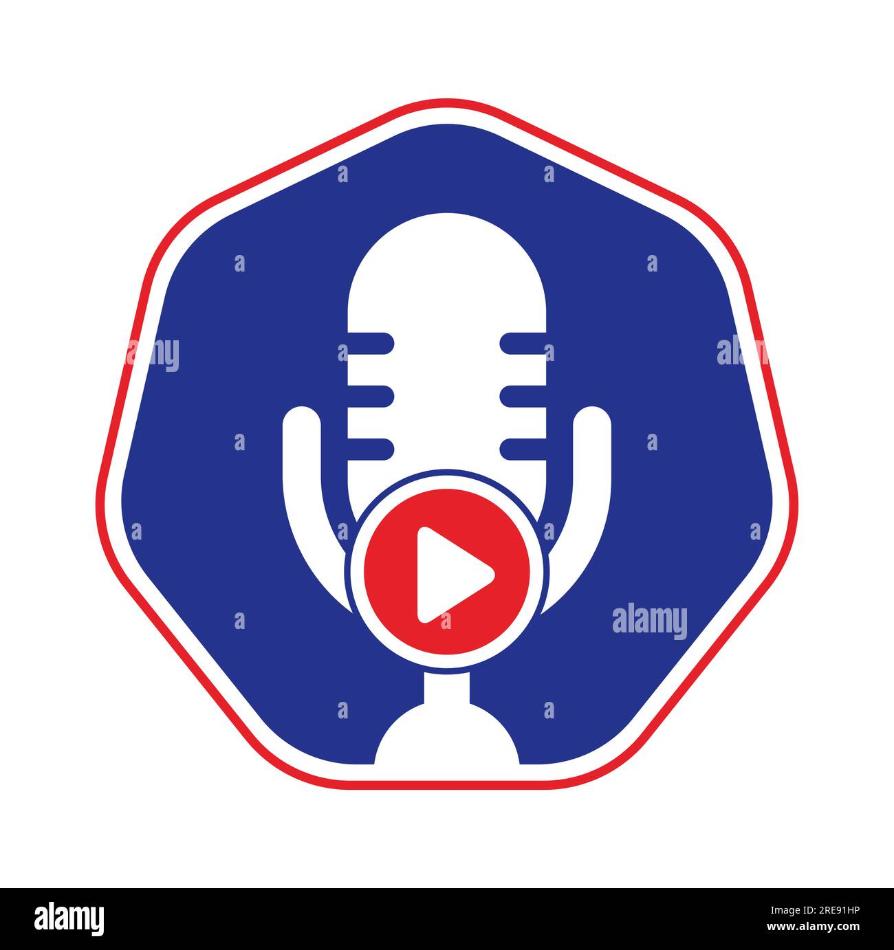 Design der Logo-Vorlage für Podcasts zur Videowiedergabe. Podcast-Logo für Sender oder Funkgeräte. Stock Vektor