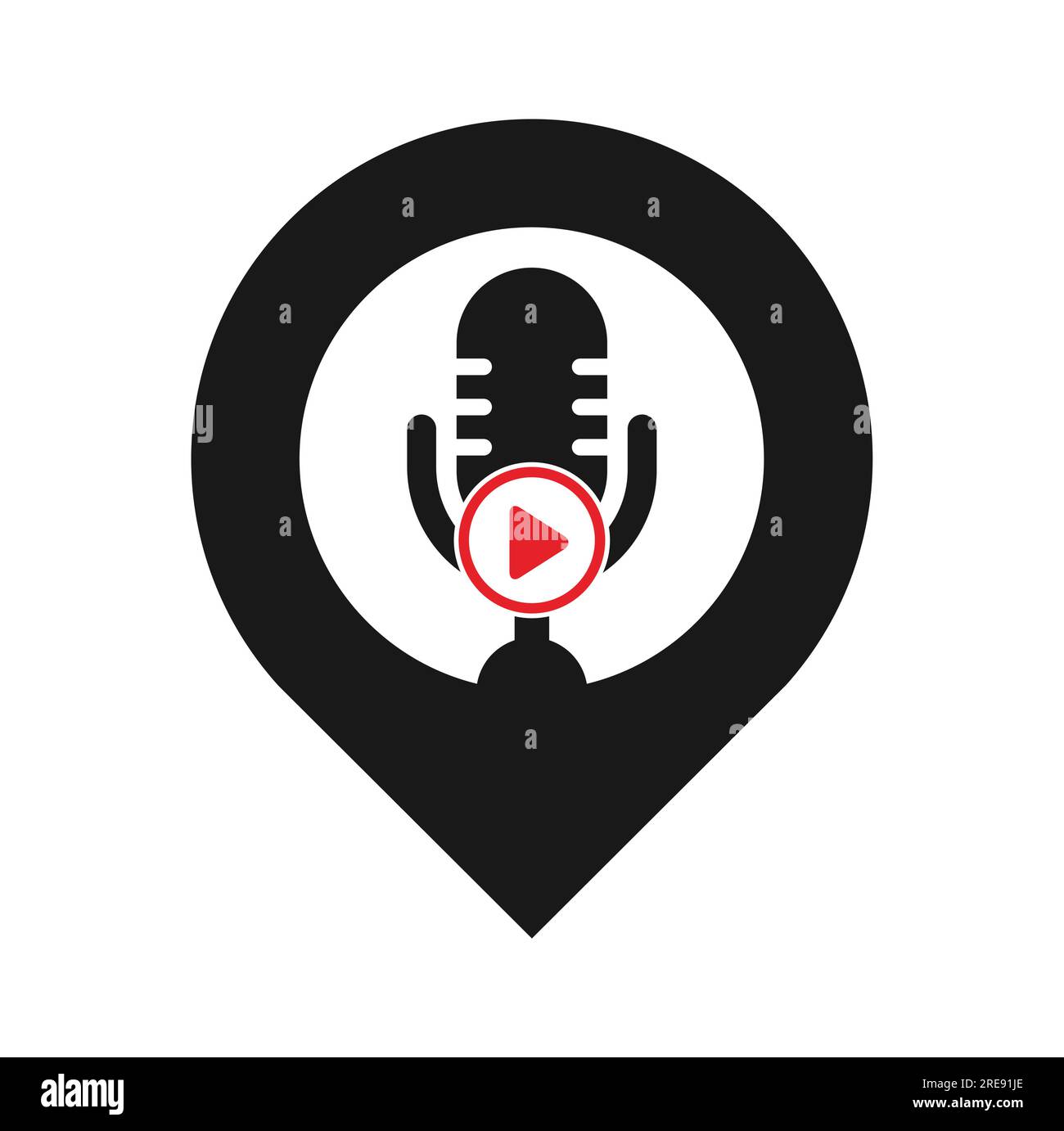 Design der Logo-Vorlage für Podcasts zur Videowiedergabe. Podcast-Logo für Sender oder Funkgeräte. Stock Vektor