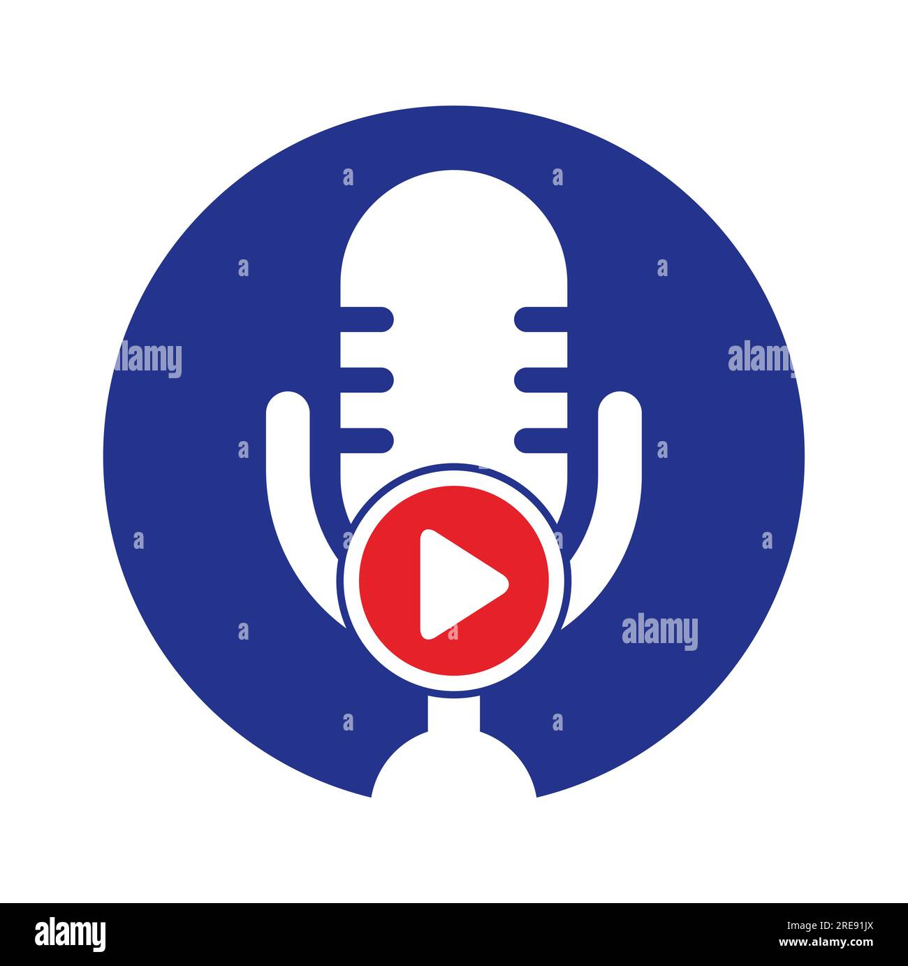 Design der Logo-Vorlage für Podcasts zur Videowiedergabe. Podcast-Logo für Sender oder Funkgeräte. Stock Vektor