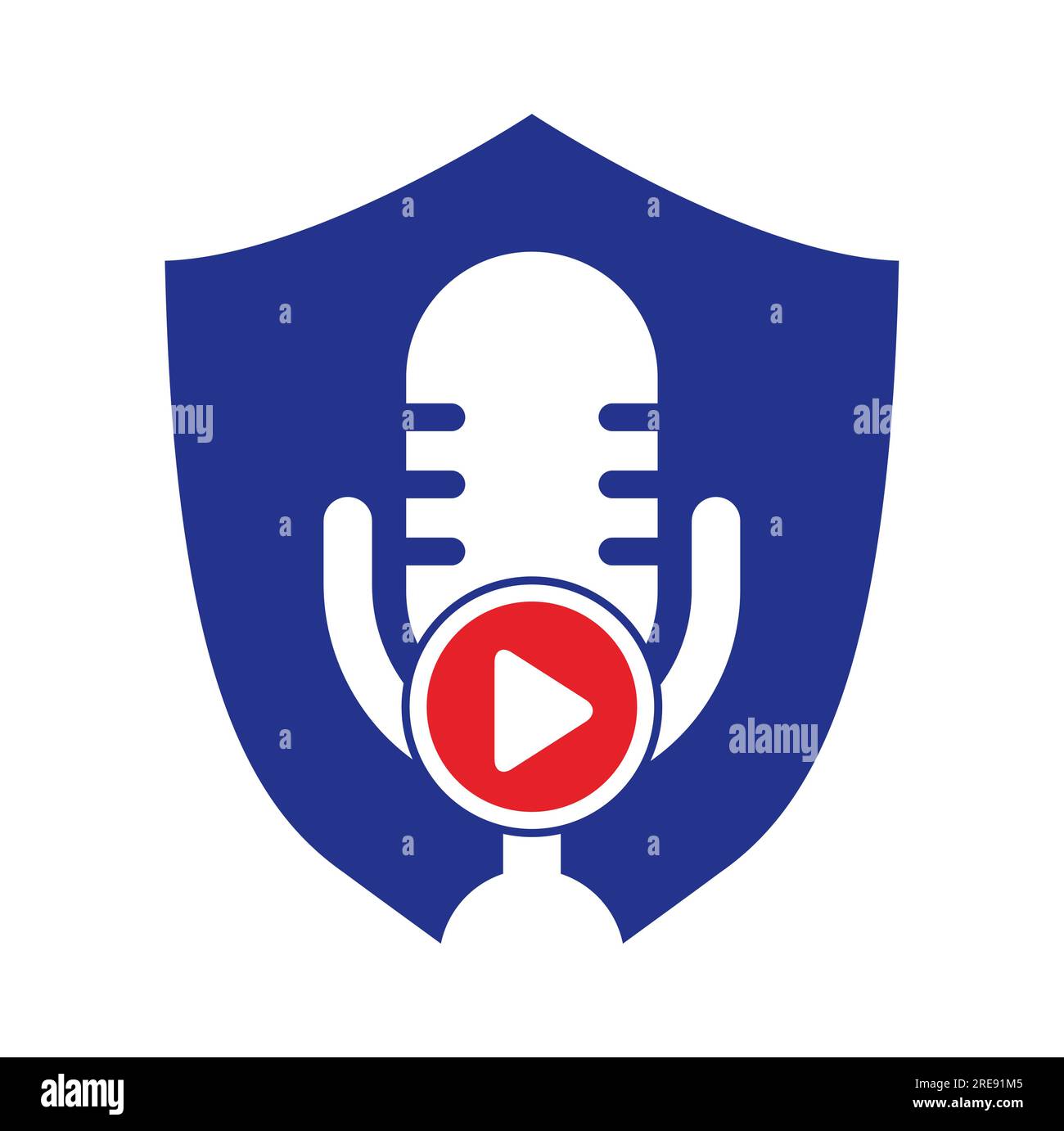 Design der Logo-Vorlage für Podcasts zur Videowiedergabe. Podcast-Logo für Sender oder Funkgeräte. Stock Vektor