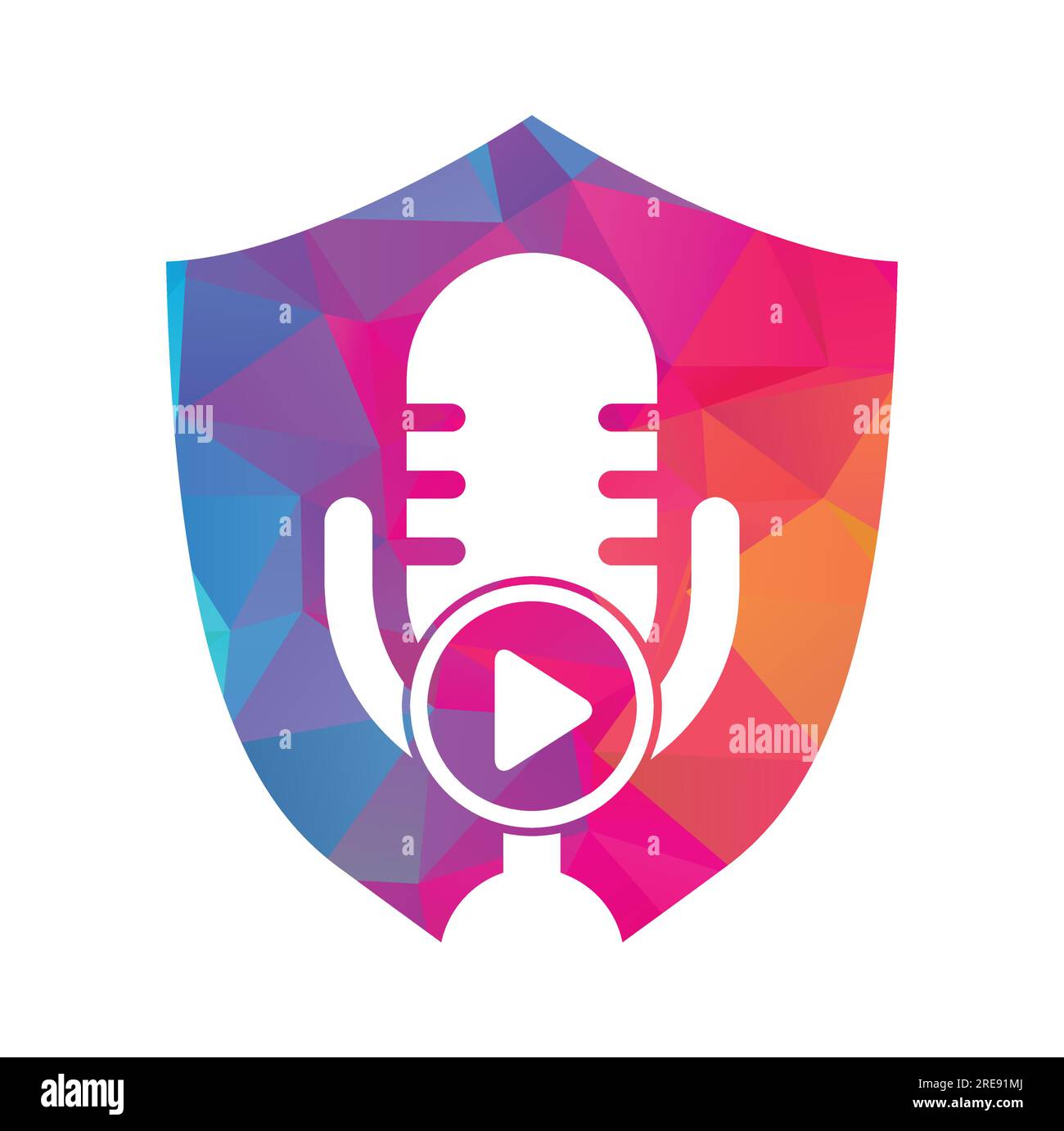 Design der Logo-Vorlage für Podcasts zur Videowiedergabe. Podcast-Logo für Sender oder Funkgeräte. Stock Vektor