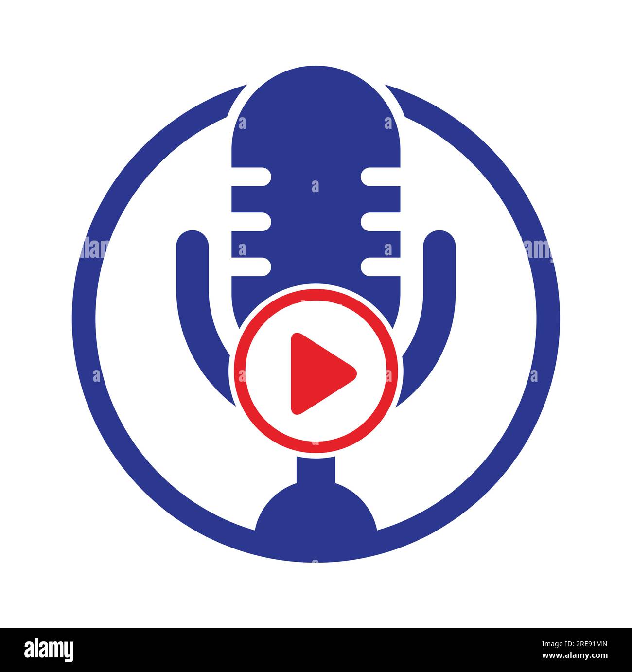 Design der Logo-Vorlage für Podcasts zur Videowiedergabe. Podcast-Logo für Sender oder Funkgeräte. Stock Vektor