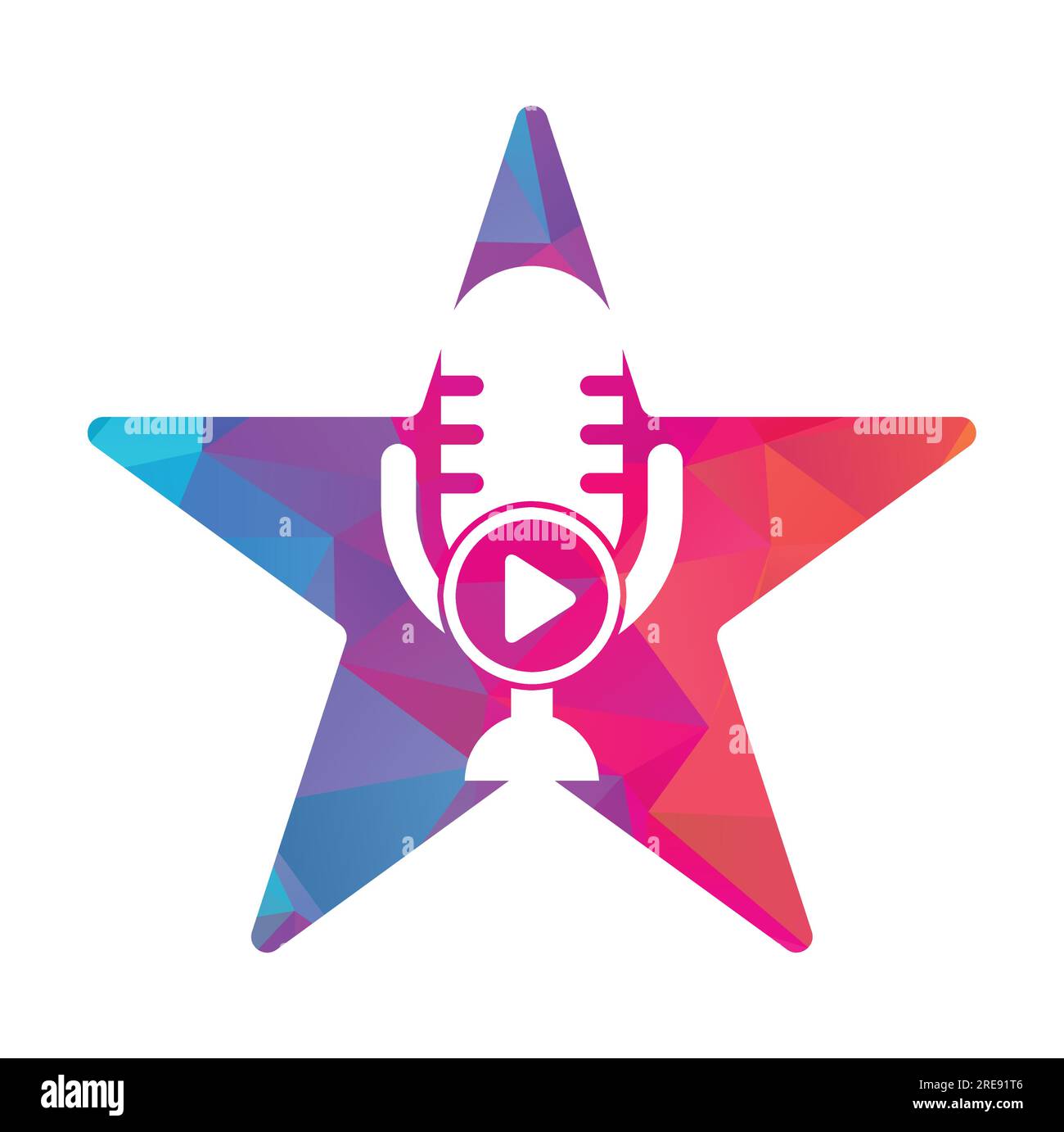 Design der Logo-Vorlage für Podcasts zur Videowiedergabe. Podcast-Logo für Sender oder Funkgeräte. Stock Vektor