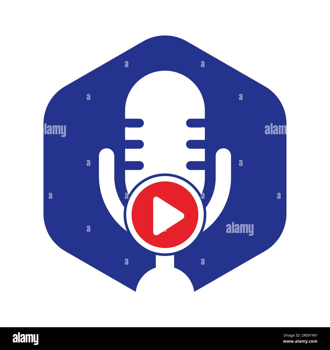 Design der Logo-Vorlage für Podcasts zur Videowiedergabe. Podcast-Logo für Sender oder Funkgeräte. Stock Vektor