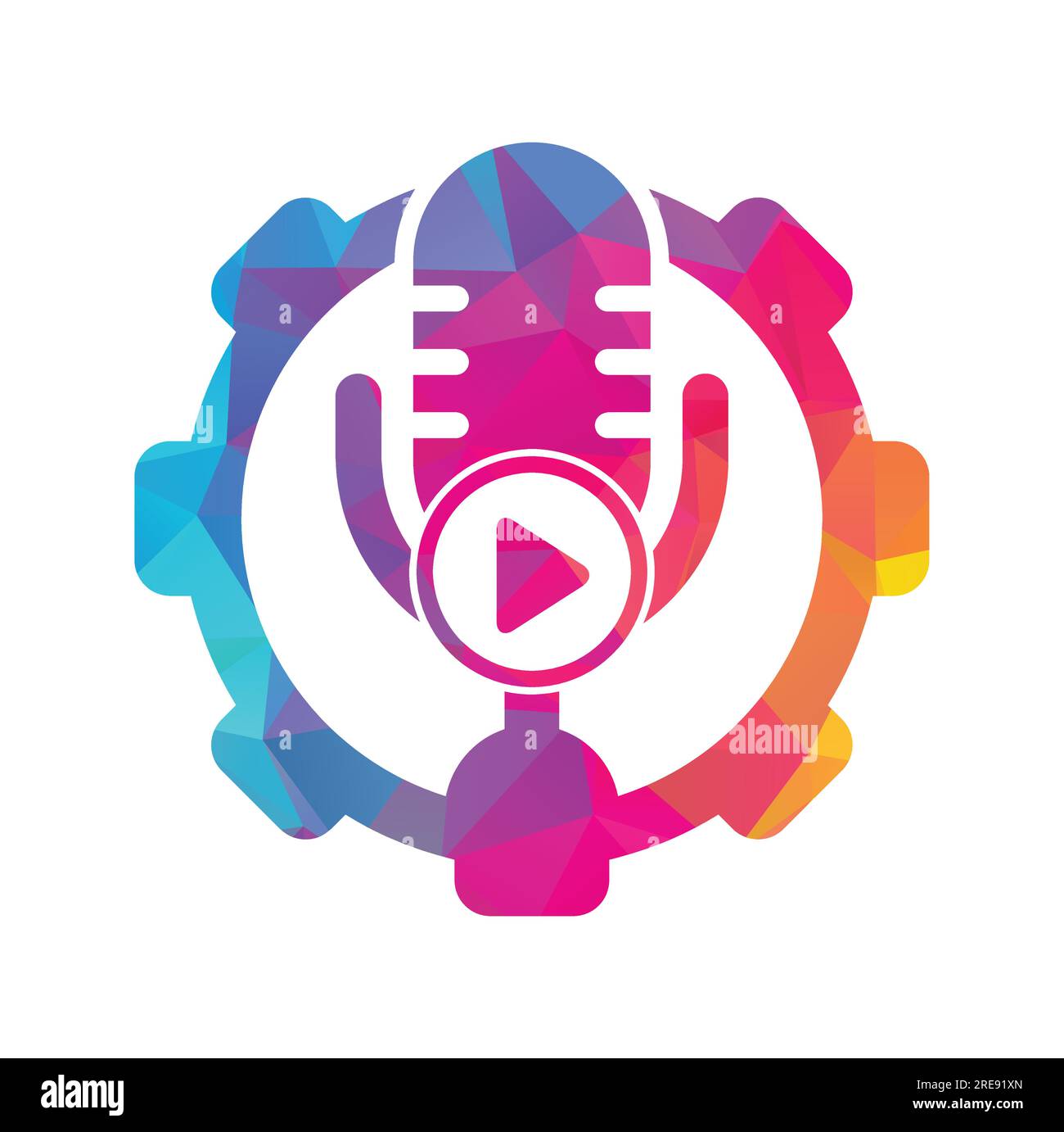 Design der Logo-Vorlage für Podcasts zur Videowiedergabe. Podcast-Logo für Sender oder Funkgeräte. Stock Vektor