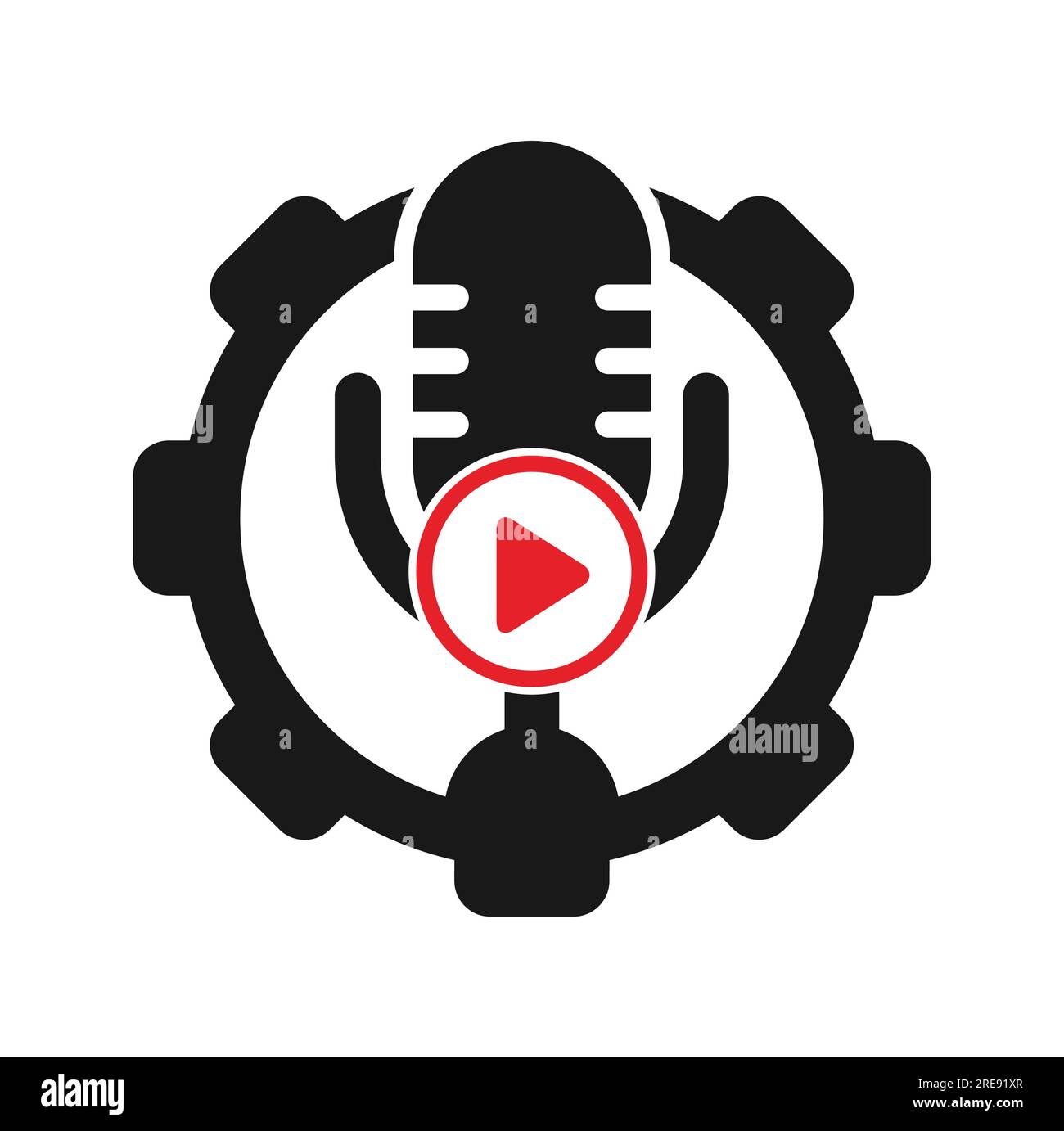 Design der Logo-Vorlage für Podcasts zur Videowiedergabe. Podcast-Logo für Sender oder Funkgeräte. Stock Vektor