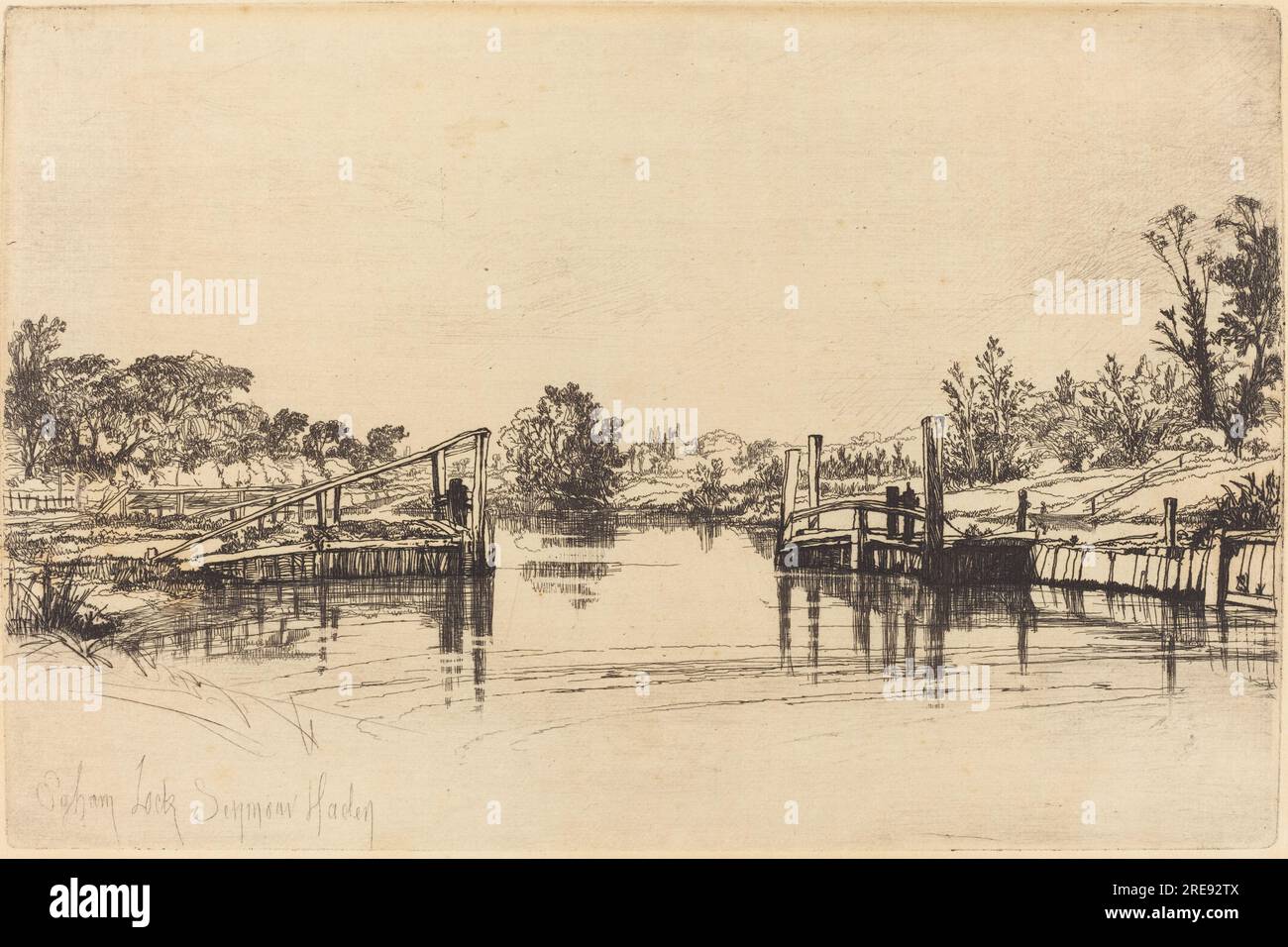 Francis Seymour Haden, Eagham Lock, 1859, Ätzen mit Trockenstelle auf liegendem Papier, Platte: 14,9 x 22,5 cm (5 7/8 x 8 7/8 Zoll) Blatt: 17,5 x 27,4 cm (6 7/8 x 10 13/16 Zoll), Geschenk von Milton M. Gottesman, 2006.83.1' Stockfoto