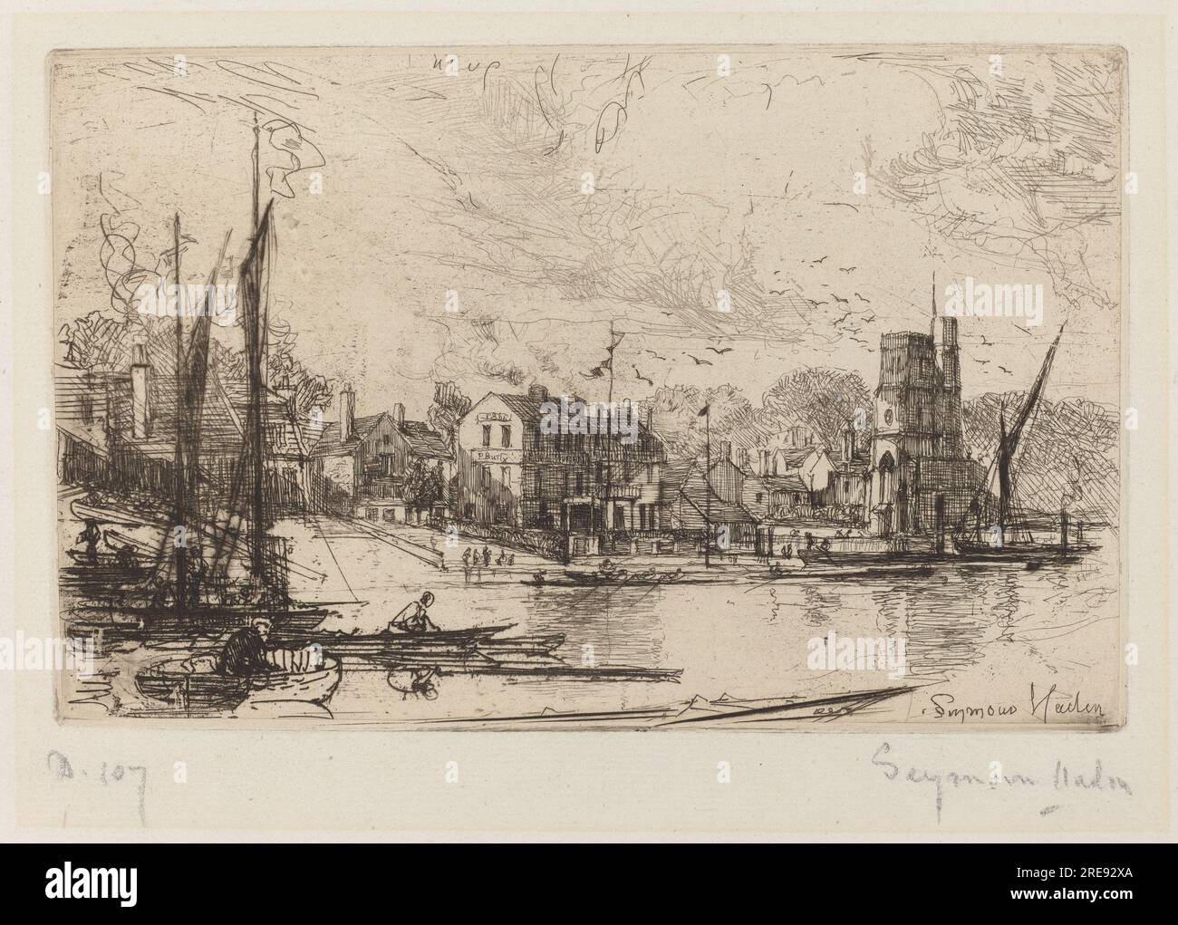 Francis Seymour Haden, Harry Kelly's, Putney, 1865, Ätzen mit Trockenstelle auf liegendem Papier, Platte: 11,1 x 17,4 cm (4 3/8 x 6 7/8 Zoll) Blatt: 17,5 x 22,4 cm (6 7/8 x 8 13/16 Zoll), Geschenk des Anwesens von Leo Steinberg, 2011.139.27' Stockfoto