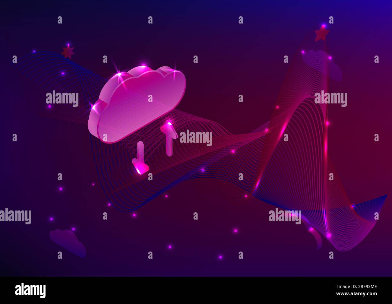 Abstrakte Hintergrundtechnologie Online-Cloudscape Drahtlose Verbindung futuristische Big-Data-Informationen helle, glänzende Konzepte Vektordarstellung Stock Vektor
