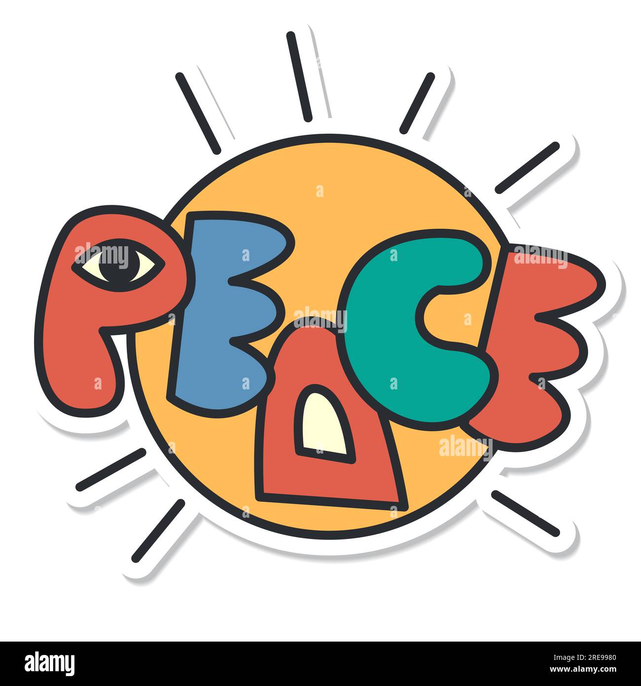 Friedlicher Sticker Vintage leuchtender, groovy Aufdruck 70s Stock Vektor