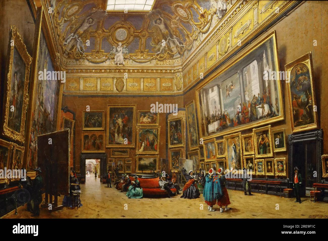 Giuseppe Castiglione (1829-1908) - Le Salon Carré au Musée du Louvre 1861, 69х103 Stockfoto