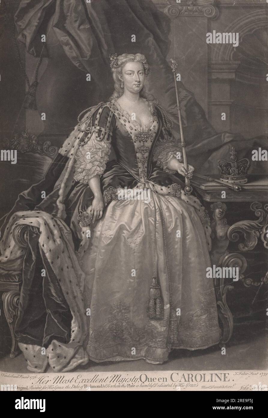 Ihre exzellenteste Majestät, Königin Caroline 1739 von John Faber Junior Stockfoto