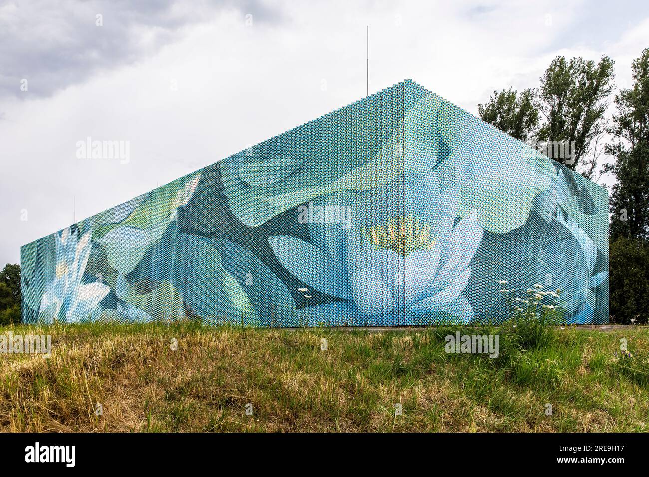 Flutwasserpumpwerk Kuhlenweg im Stadtteil Langel, es ist Teil der Hochwasserschutzanlage am Rheinufer, es wurde konzipiert Stockfoto