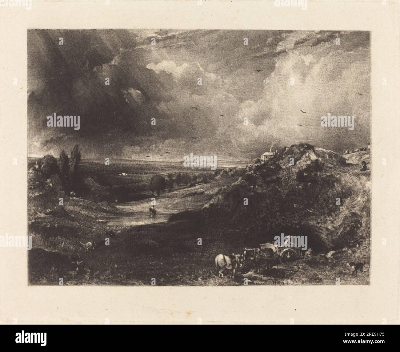 David Lucas nach John Constable, A Heath, 1830/1831, Mezzotint in Schwarz auf gewebtem Papier, Platte: 17,6 x 22 cm (6 15/16 x 8 11/16 Zoll) Blatt: 27,6 x 42,7 cm (10 7/8 x 16 13/16 Zoll), Geschenk von Ruth B. Benedict, 1994.60.42' Stockfoto