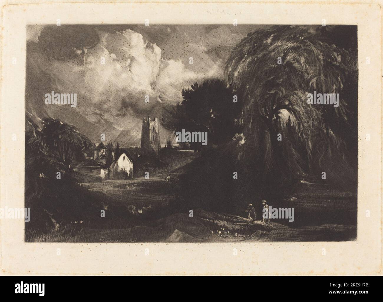 David Lucas nach John Constable, Stoke-by-Neyland, Mezzotint auf liegendem Papier [Proof], Platte: 17,6 x 25 cm (6 15/16 x 9 13/16 Zoll) Blatt: 29,5 x 43,4 cm (11 5/8 x 17 1/16 Zoll), Paul Mellon Fund, 2001.118.26' Stockfoto