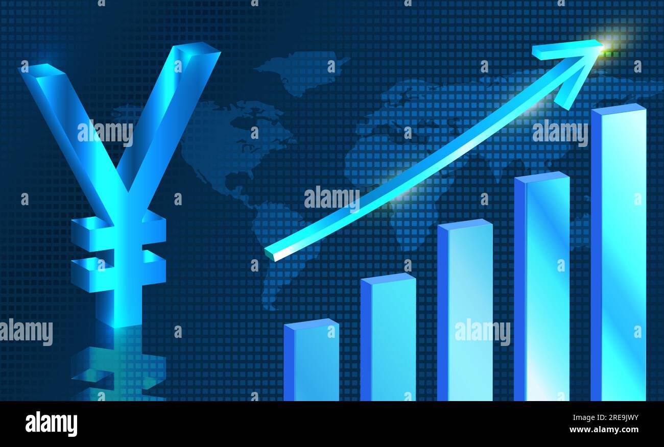 Erhöhung des Yen-Kurses. Globales Konzept der Wertfluktuation des japanischen Yen Stockfoto