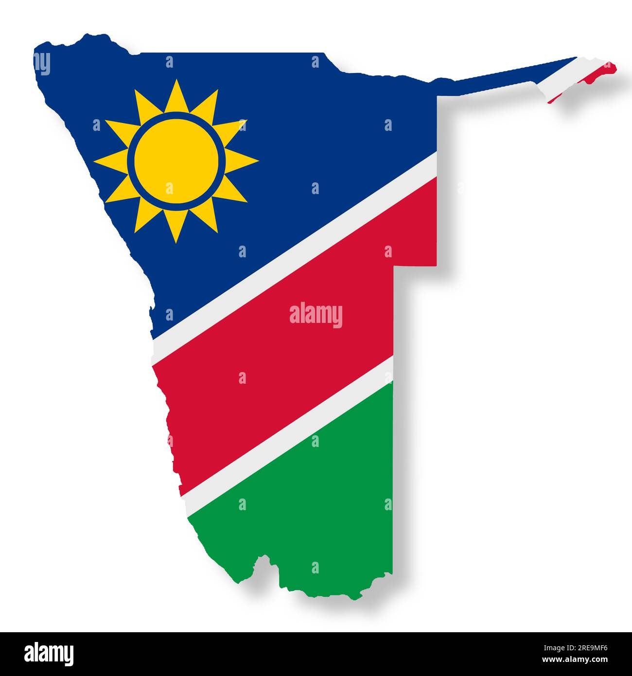 Namibia-Flaggenkarte mit 3D-Darstellung des Beschneidungspfades Stockfoto