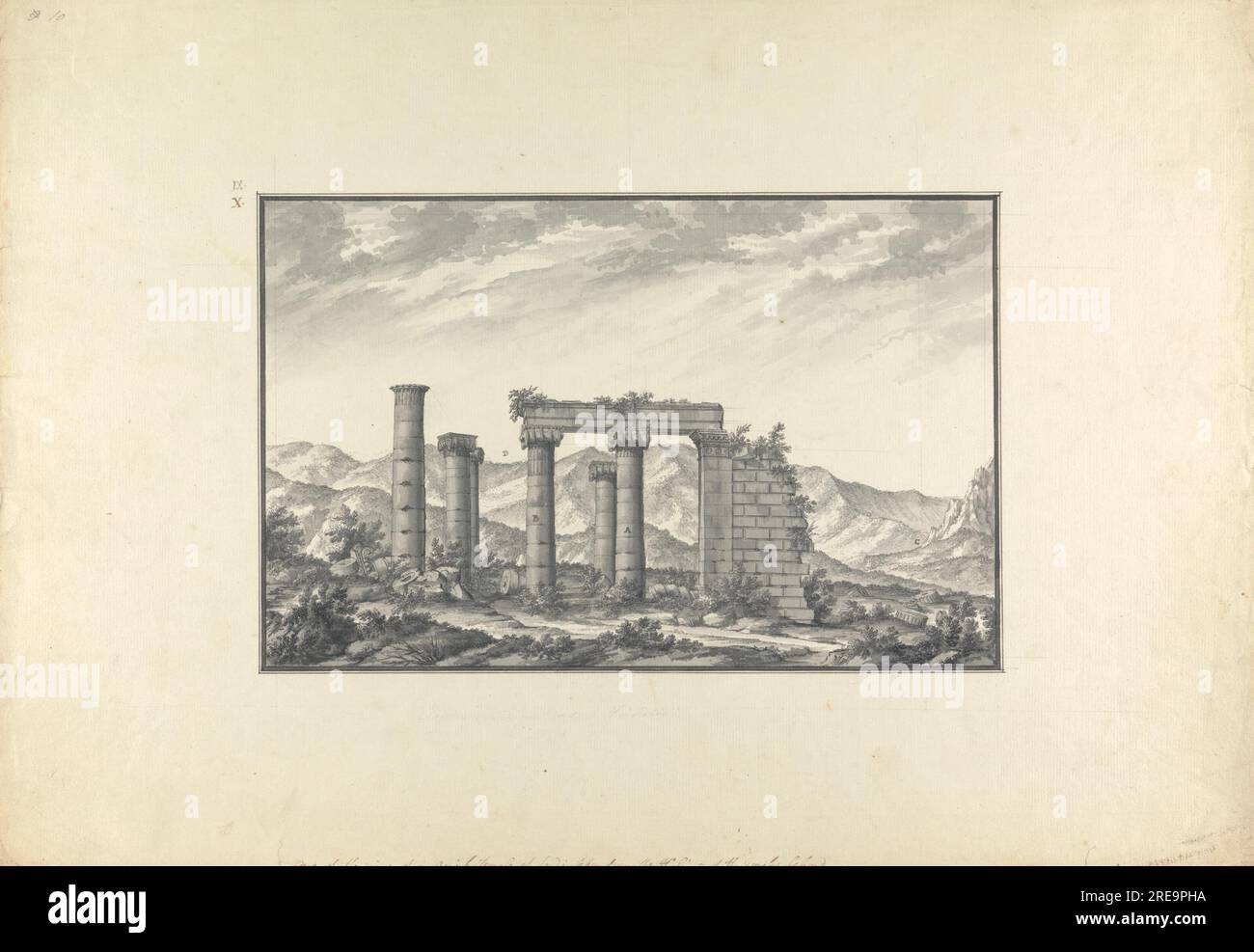 Blick auf die Ruinen eines Ionischen Tempels in Sardis, wahrscheinlich der Tempel des Neptun, der 1750 von Giovanni Battista Borra erbaut wurde Stockfoto