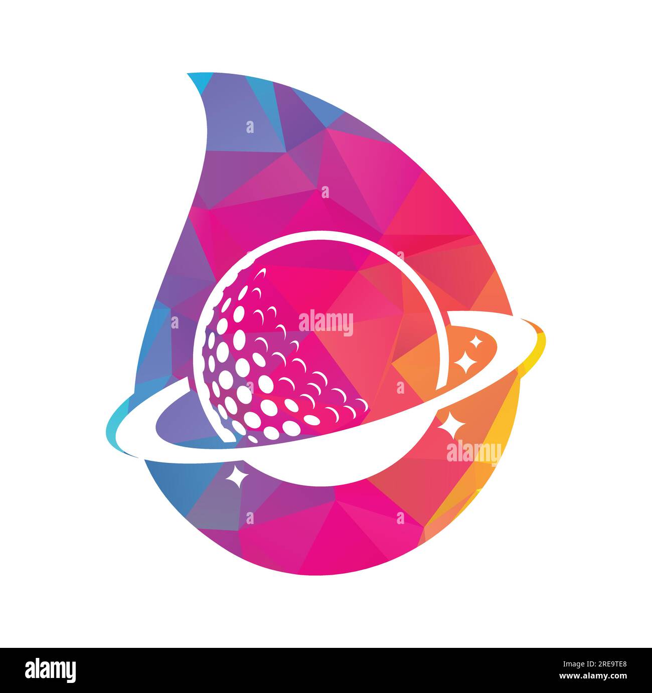 Planet Golf und Drop-förmiges Vektor-Logo. Logo-Vorlage für Golfball und Planet Vector. Stock Vektor