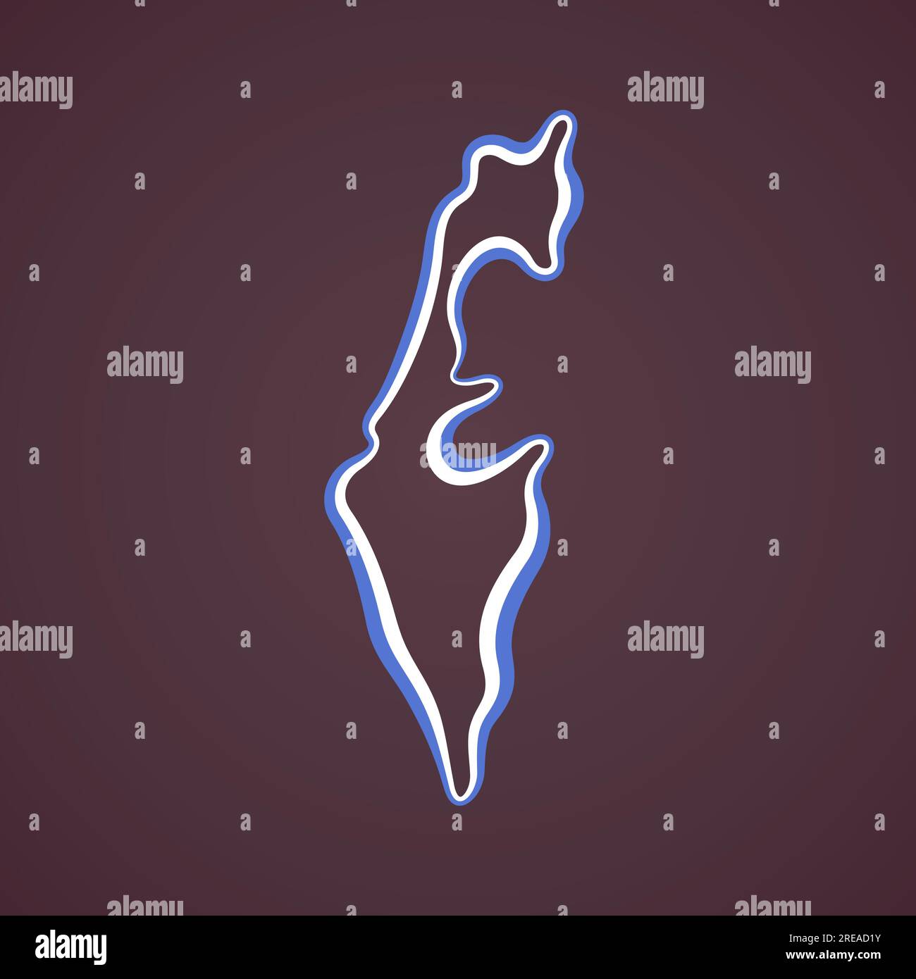 Umrisskarte Israels, gekennzeichnet mit Farbband in der Flagge. Stock Vektor