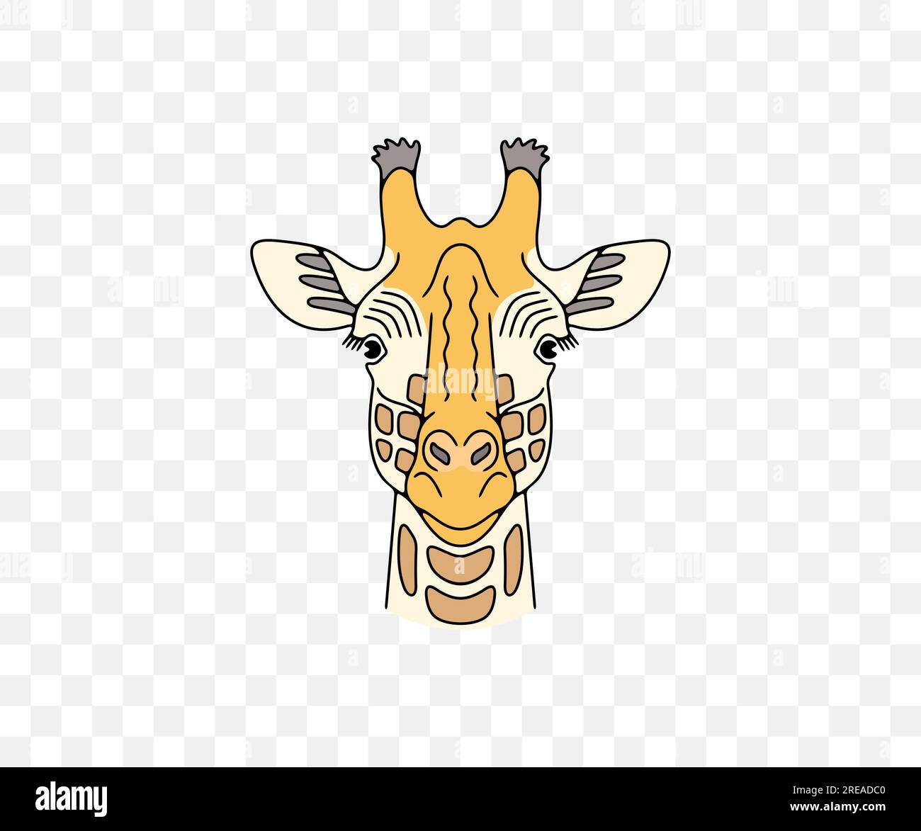Giraffenkopf, Tiere und afrikanische Savanne, farbiges Grafikdesign. Natur, Tierwelt, Safari, Zoo, Wildnis und Fauna, Vektordesign Stock Vektor