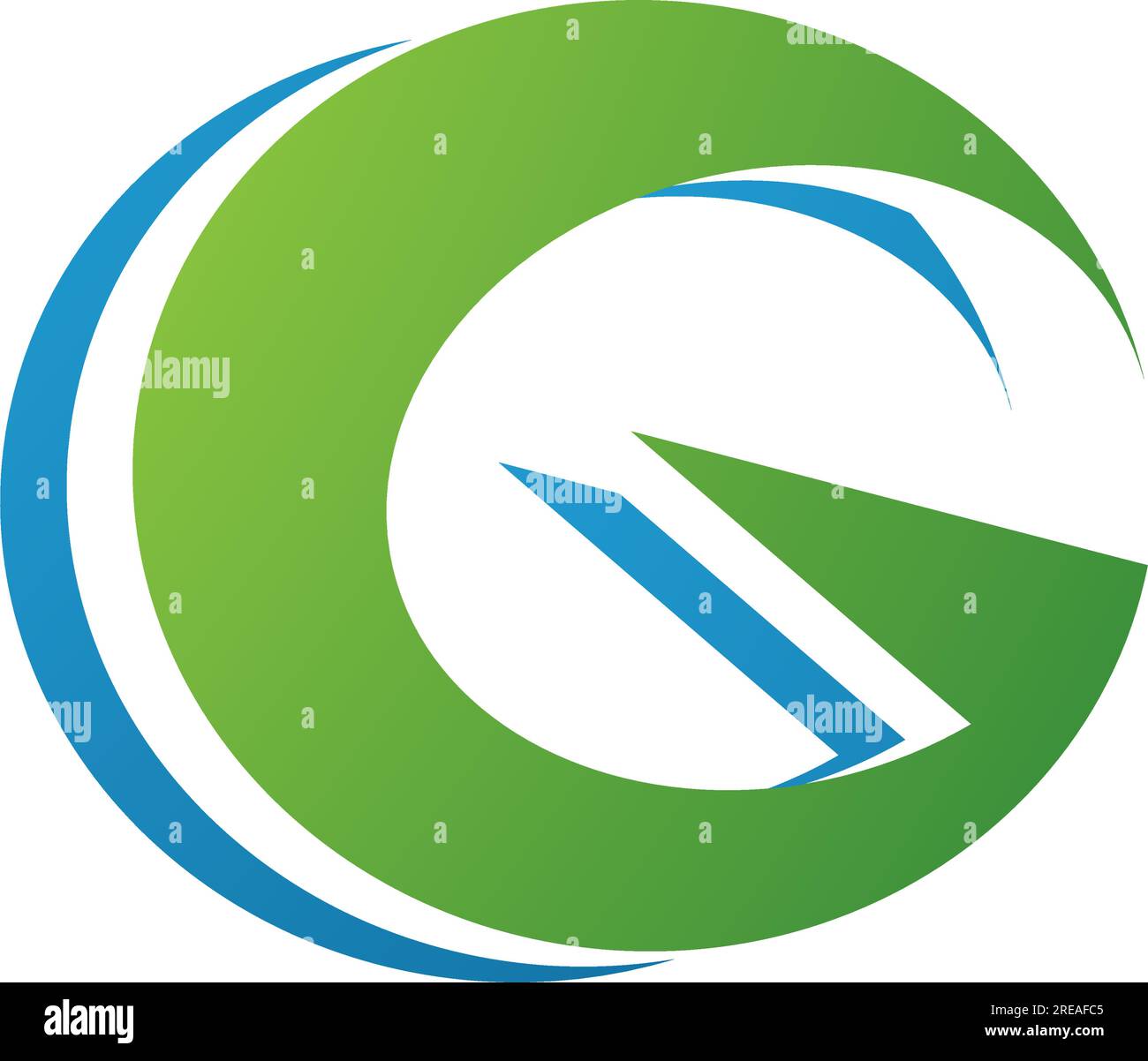 Blauer und grüner rund geschichteter Buchstabe G auf weißem Hintergrund Stock Vektor