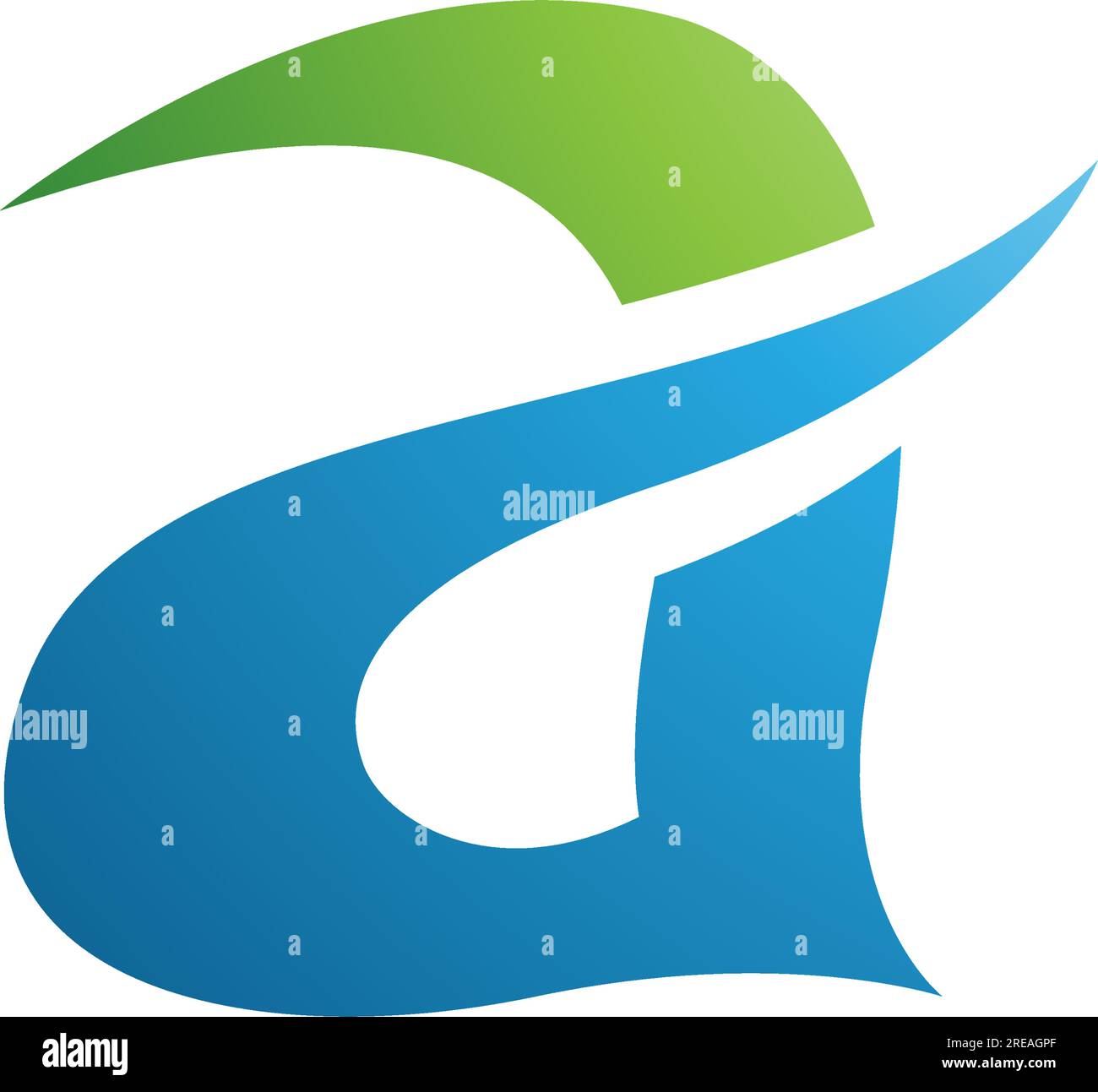 Grüne und blaue kurvige Stacheln schreiben Ein Symbol auf weißem Hintergrund Stock Vektor