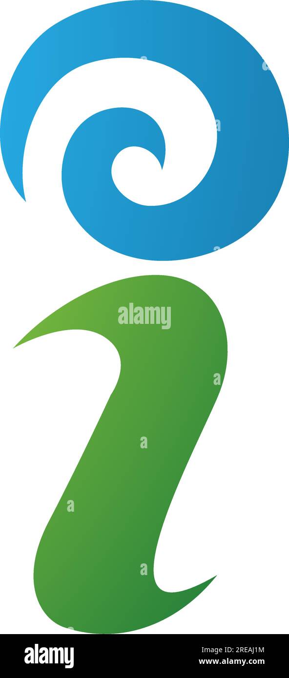 Grünes und blaues Symbol für den wirbellosen Buchstaben I auf weißem Hintergrund Stock Vektor