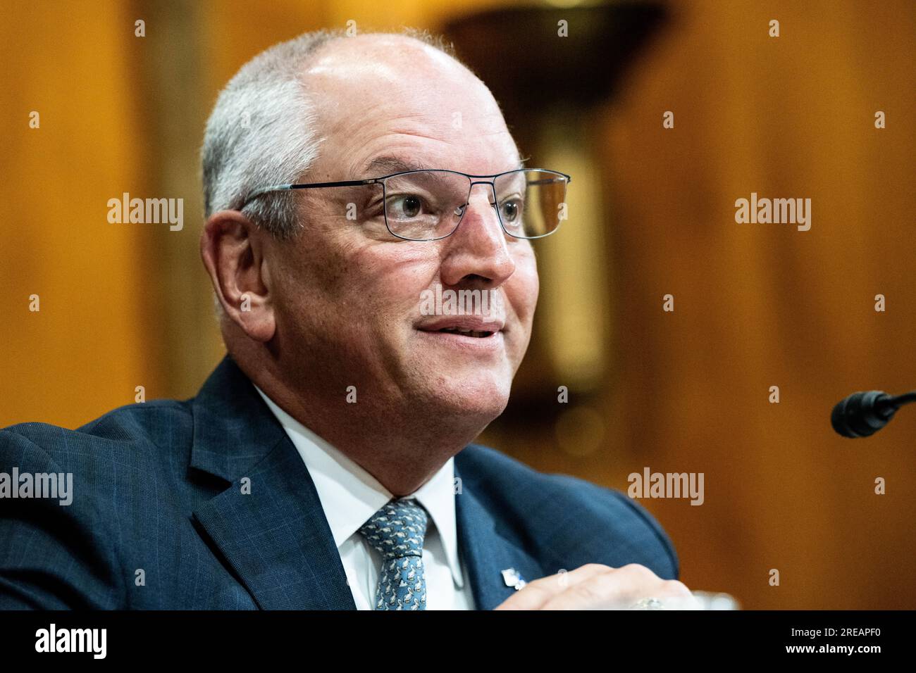 Washington, Usa. 26. Juli 2023. John Bel Edwards (D), Gouverneur von Louisiana, spricht bei einer Anhörung des Haushaltsausschusses des Senats im US-Kapitol. Kredit: SOPA Images Limited/Alamy Live News Stockfoto