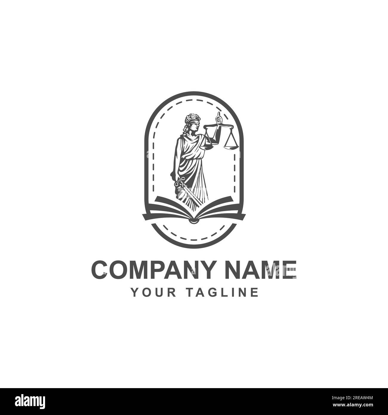 Logo-Design mit der Femida-Statue für Anwaltskanzlei, Anwälte. EPS 10 Stock Vektor