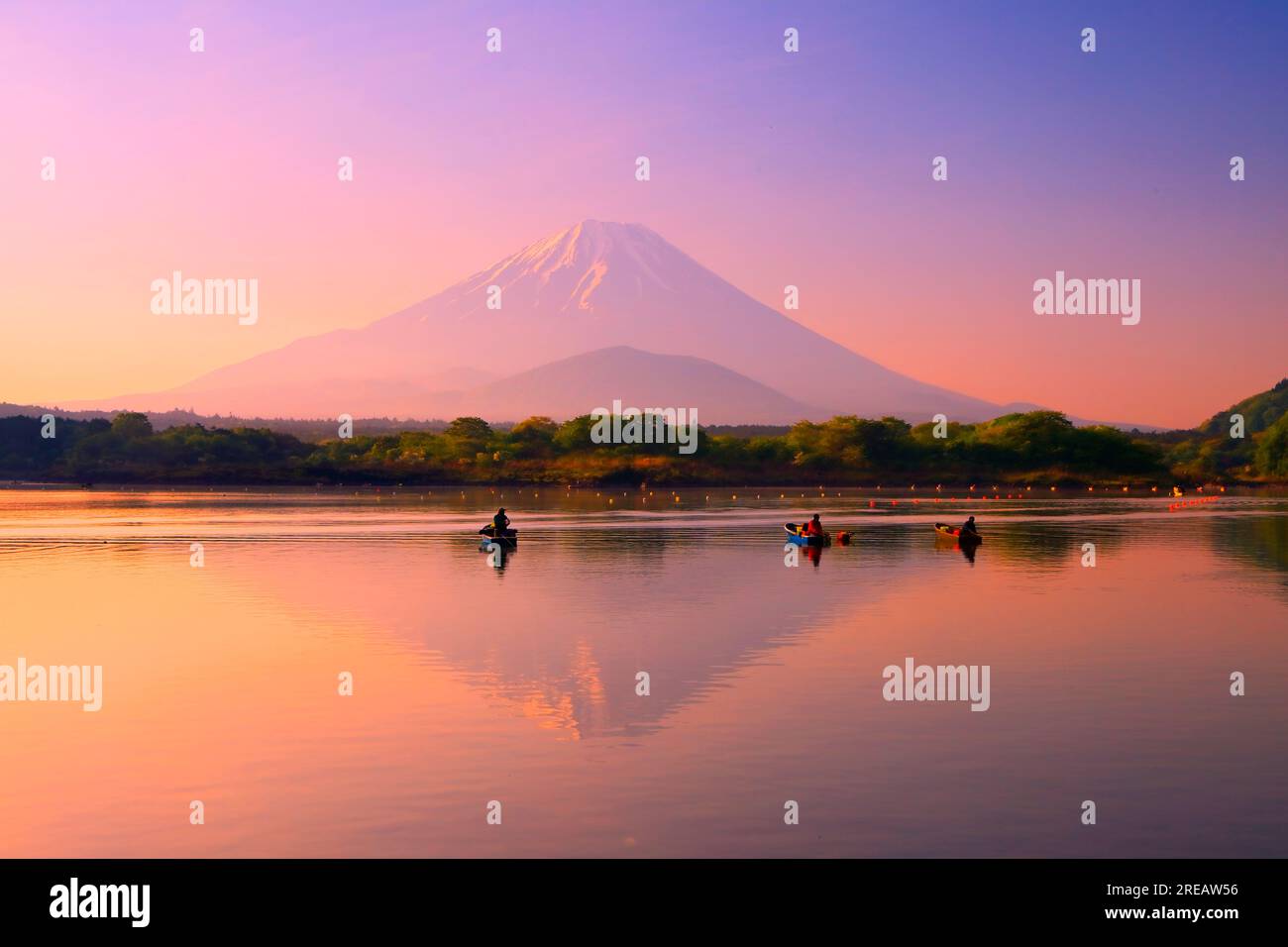Fuji und Shojin-See vor Sonnenaufgang Stockfoto