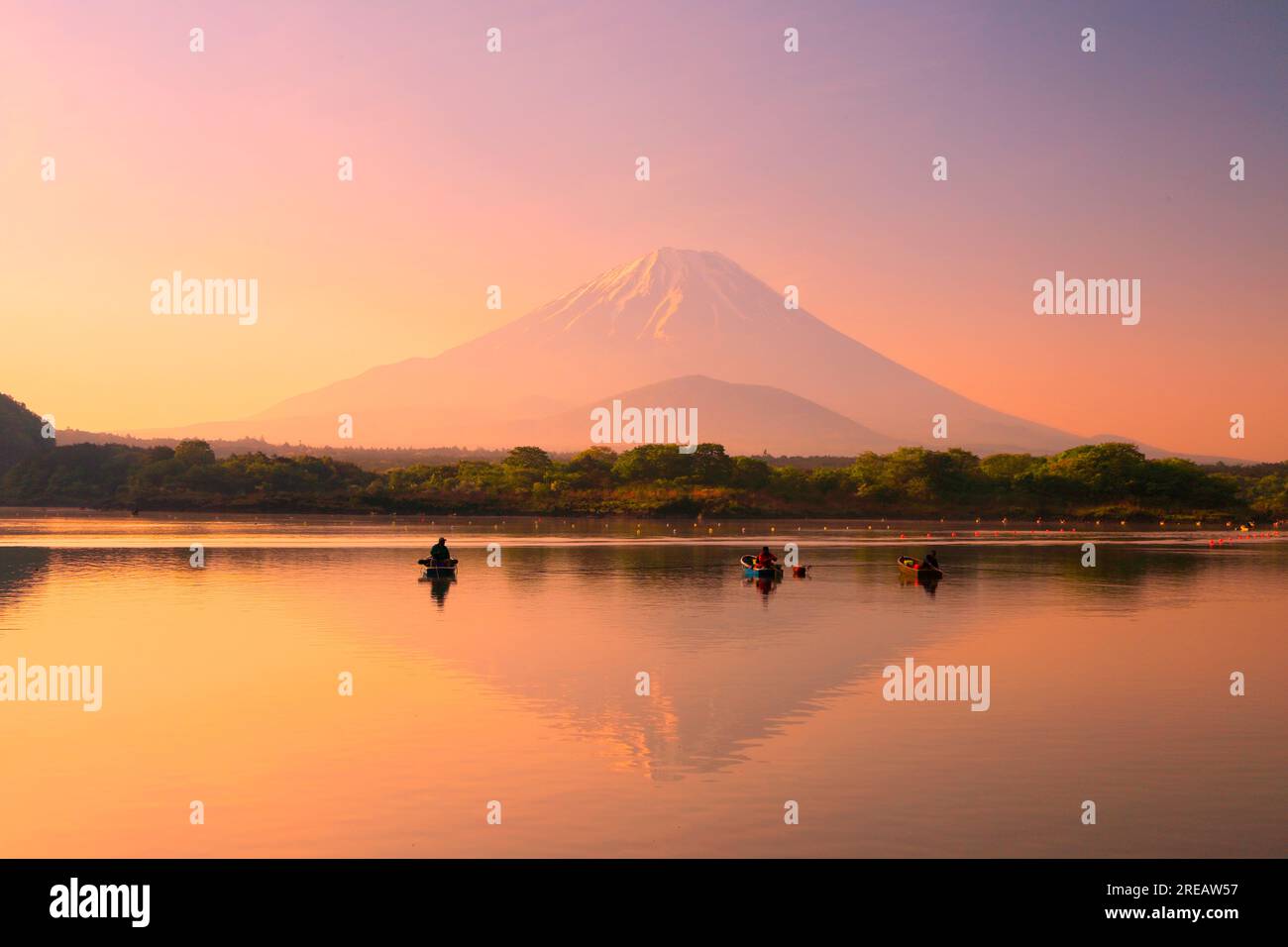 Fuji und Shojin-See vor Sonnenaufgang Stockfoto