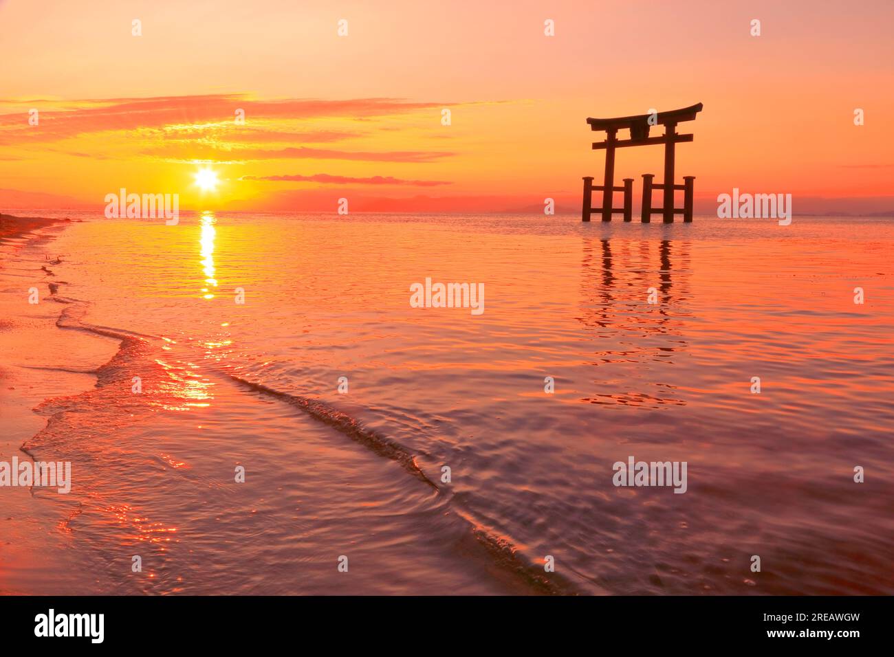 Shirahige-Schrein bei Sonnenaufgang Stockfoto
