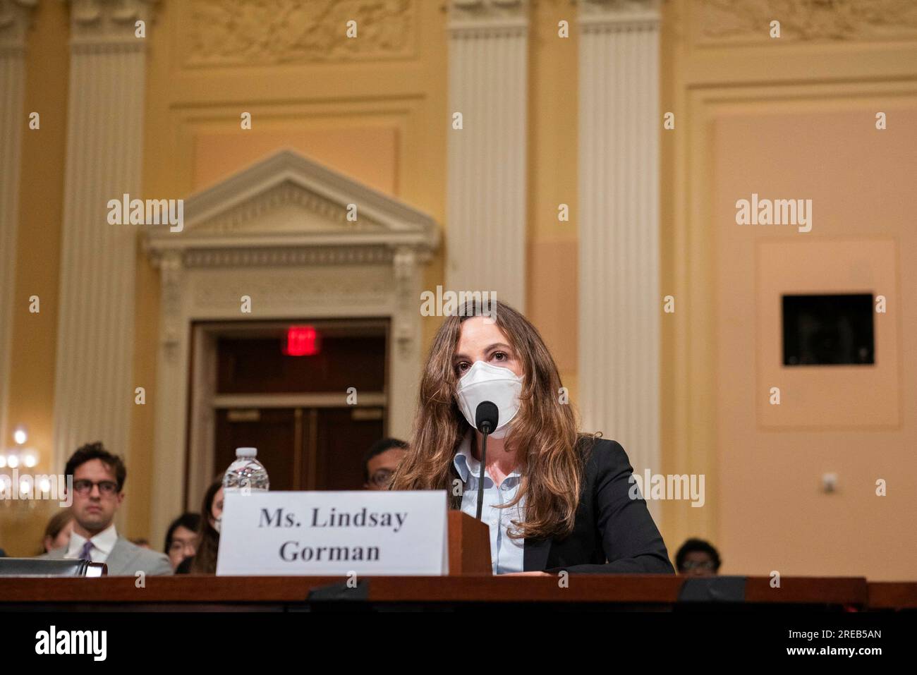 Lindsay Gorman, Senior Fellow for Emerging Technologies, der German Marshall Fund in einem House Select Committee on the Strategic Competition between the United States and the Chinese Communist Party Hearing: âCommanding Heights: Assuring U.S. Leadership in the Critical and Emerging Technologies of the 21. Century“ in Washington, DC, am Mittwoch, den 26. Juli 2023. Kredit: Annabelle Gordon/CNP Stockfoto