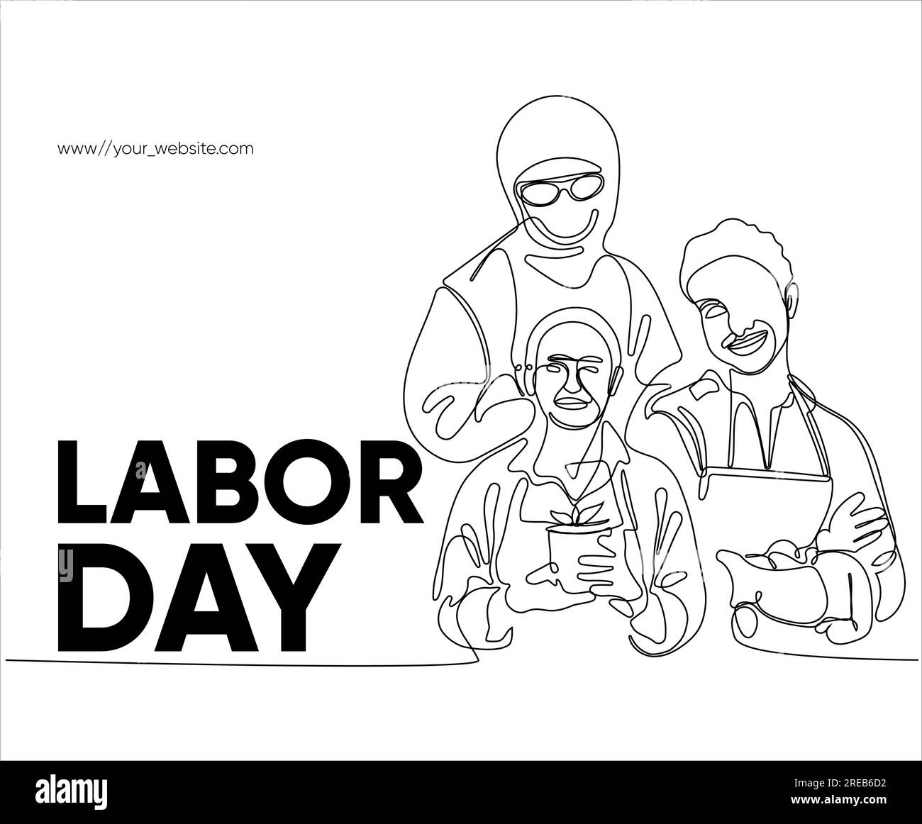 Happy Labour Day einfaches Vektor-Webbanner. Werkzeugsatz. Schriftzug Zum Tag Der Arbeit. Schwarzweißer Hintergrund, Banner, Poster. Vektordarstellung Stock Vektor