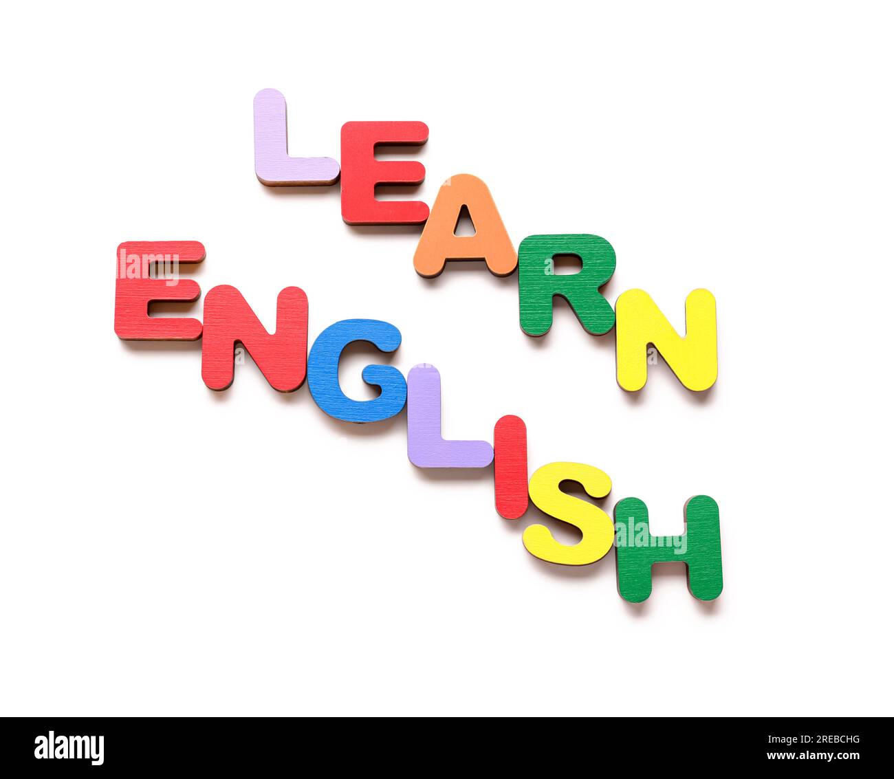 Text LERNEN SIE ENGLISCH isoliert auf weißem Hintergrund Stockfoto