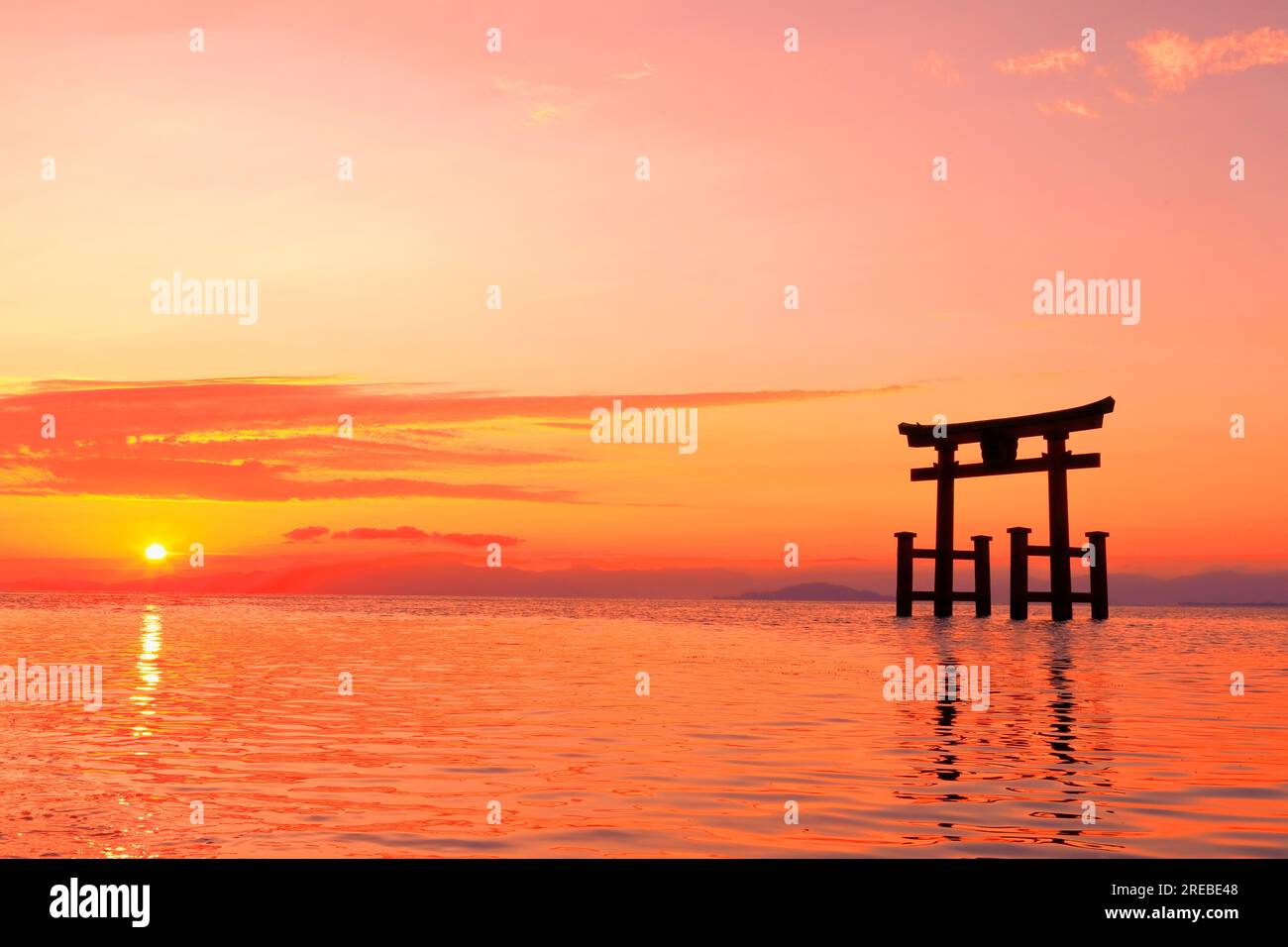 Shirahige-Schrein bei Sonnenaufgang Stockfoto