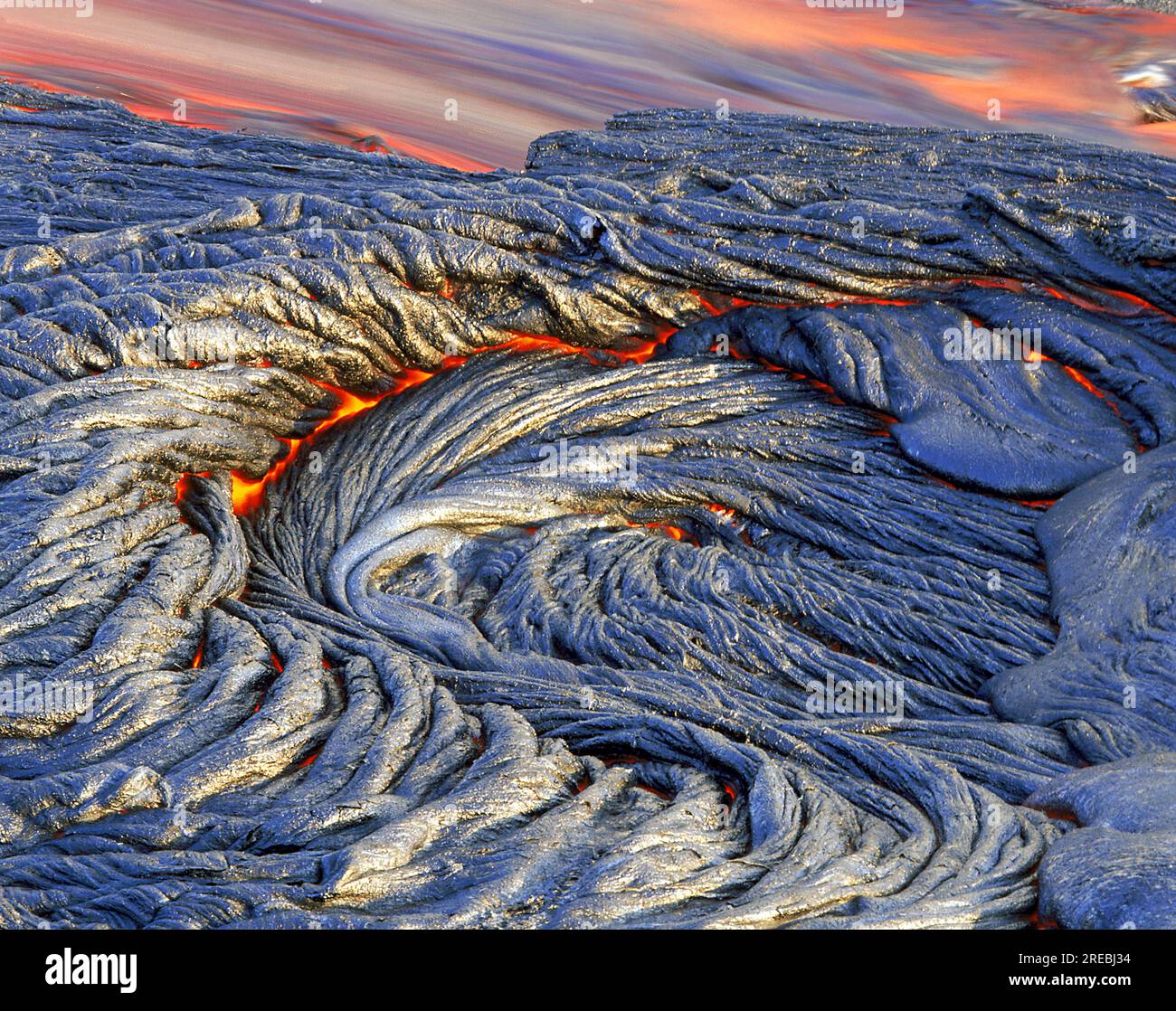 Pahoehoe Lava fließt vom Vulkan Kilauea, Big Island von Hawaii Stockfoto