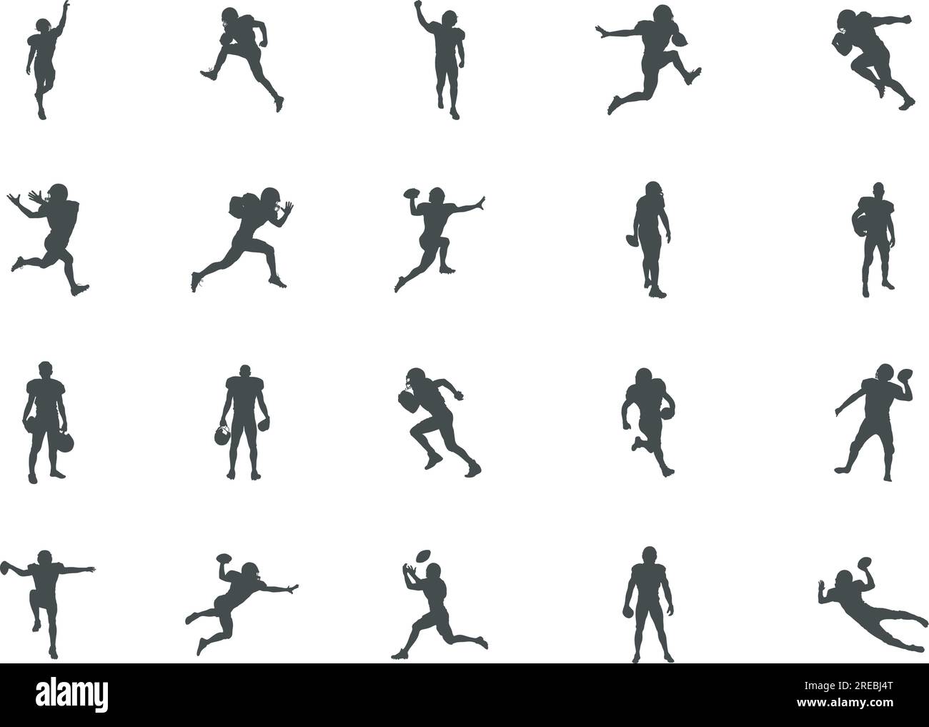 American Football Player Silhouetten, Football Silhouetten, Player Silhouetten, American Football Silhouette, Football Player Silhouetten Stock Vektor