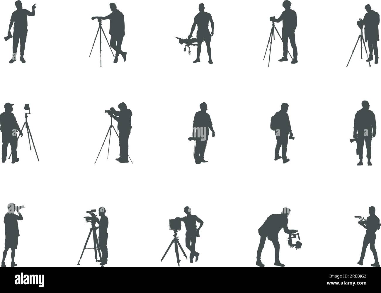Kameramann-Silhouette, Fotograf-Silhouetten, Kameramann-Clipart, Kameramann-SVG, Videofilmer-Silhouetten Stock Vektor