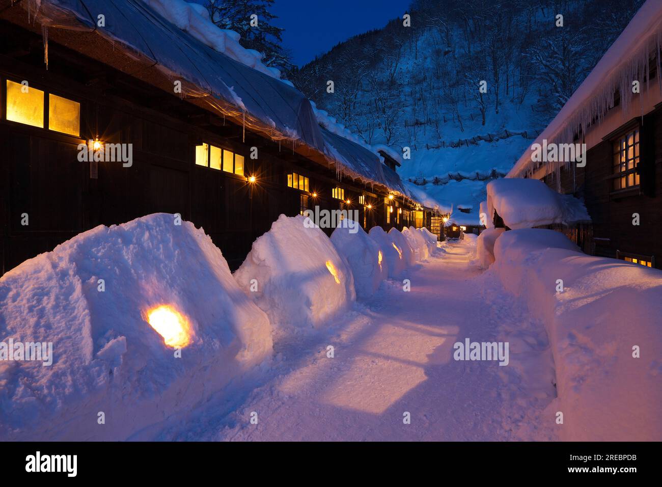 Tsurunoyu onsen heiße Quelle im Winter Stockfoto