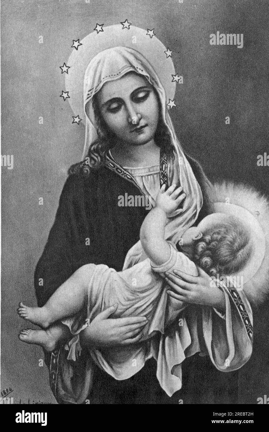Mary, circa 15 v. Chr., circa 48 v. Chr., Mutter Jesu, basierend auf einem Gemälde von Schwester Celine, ZUSÄTZLICHE-RECHTE-FREIGABE-INFO-NICHT-VERFÜGBAR Stockfoto
