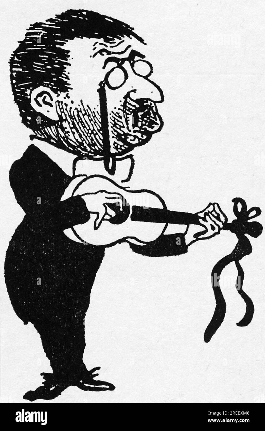 Wedekind, Frank, 24.7.1864 - 9,3.1918, deutscher Schriftsteller, zeitgenössische anonyme Karikatur, CA. 1900, ZUSÄTZLICHE-RECHTE-FREIGABE-INFO-NICHT-VERFÜGBAR Stockfoto