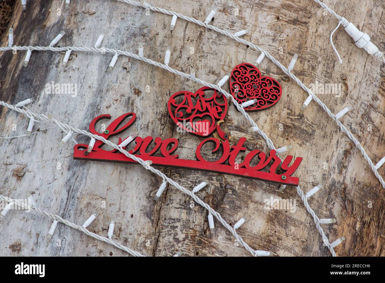 Die Inschrift am Tag des heiligen valentins im Park Stockfoto