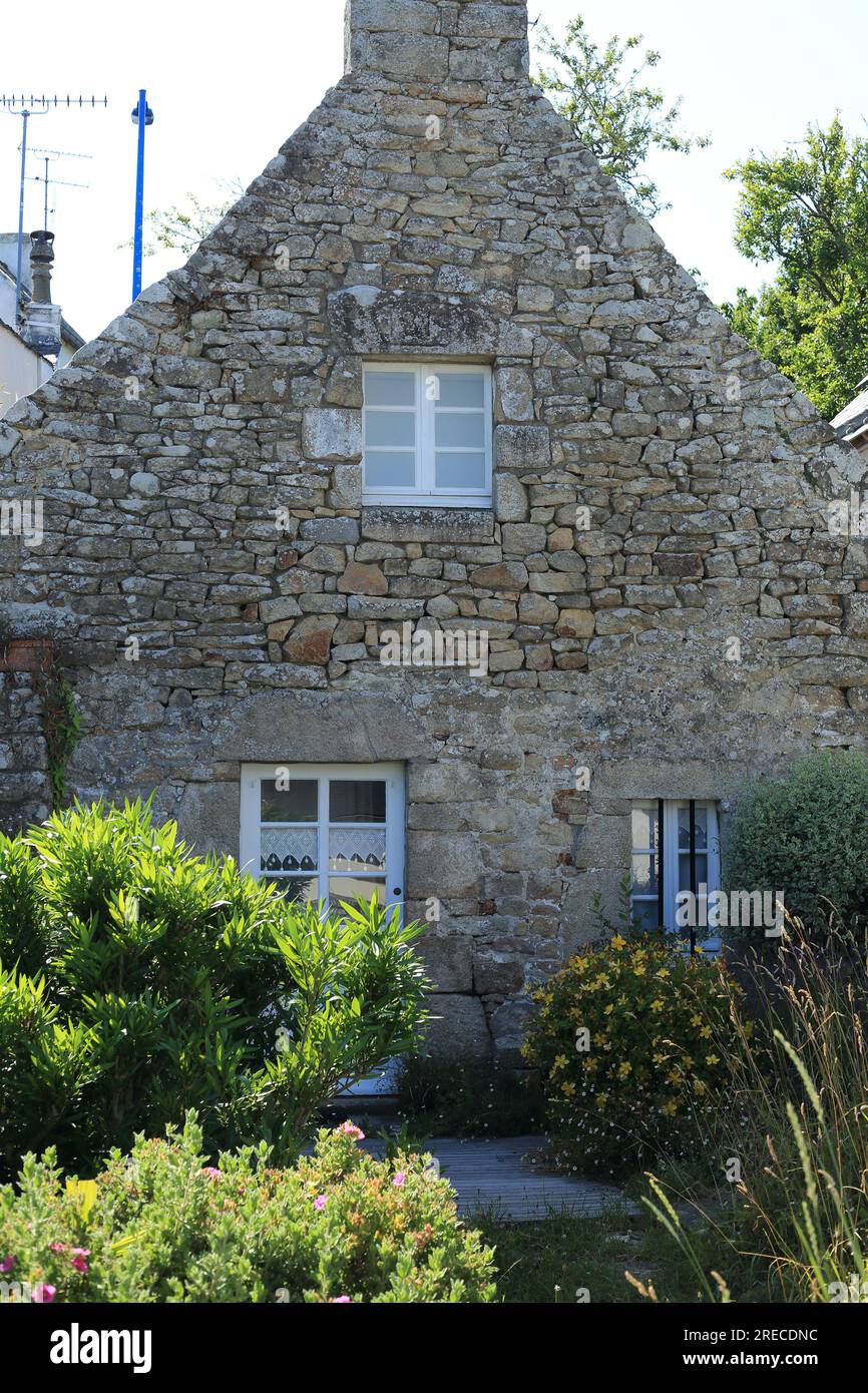 Stone Cottage in Rue Du Rest, Ile Aux Moines, Golfe du Morbihan, Bretagne, Frankreich Stockfoto