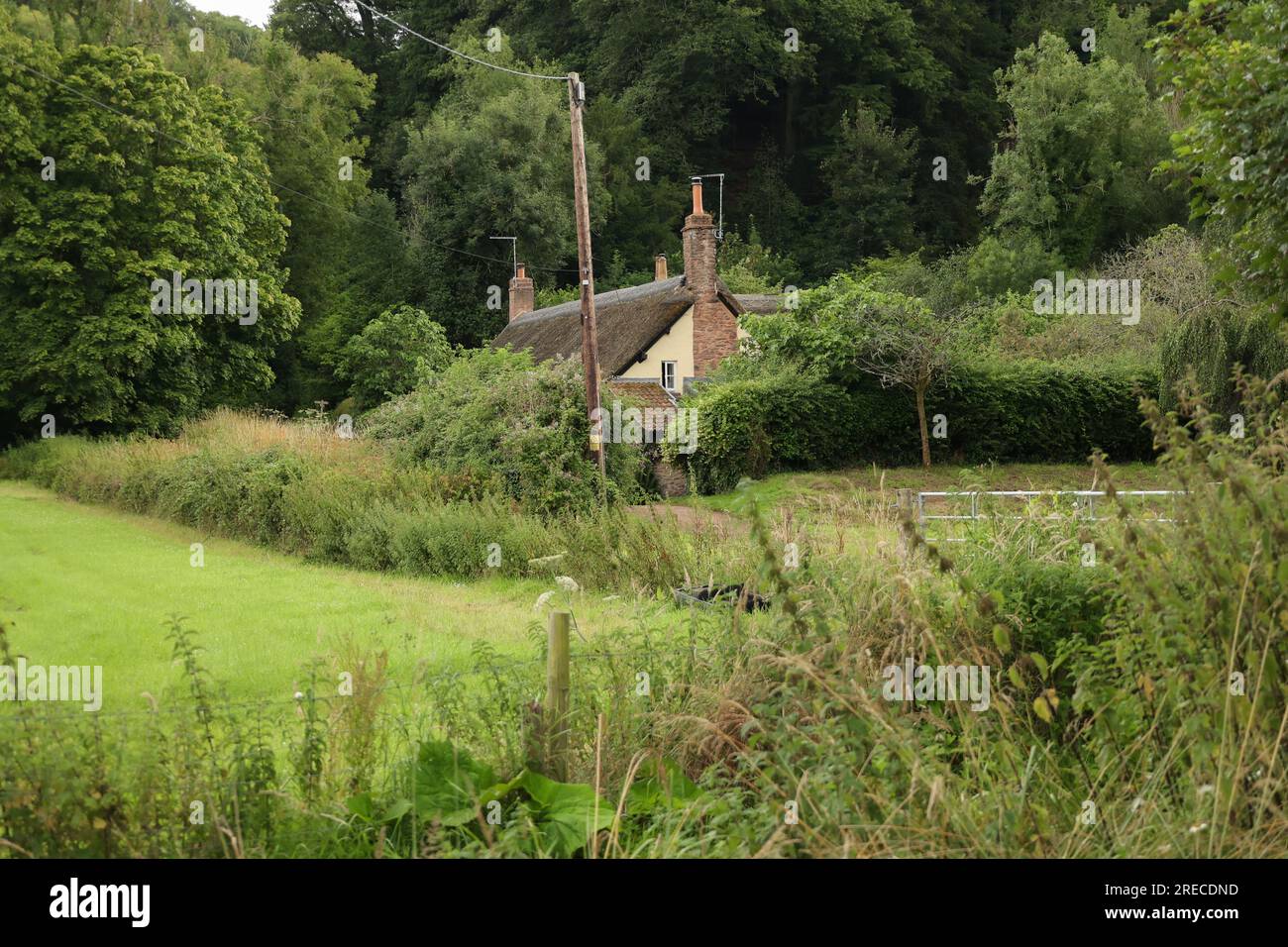 Wunderschöne alte Häuser im mittelalterlichen Dorf Dunster, Stockfoto