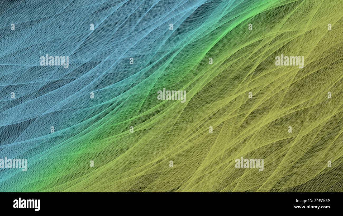 Abstrakter welliger Hintergrund, blauer, grüner, gelber Verlauf Stockfoto