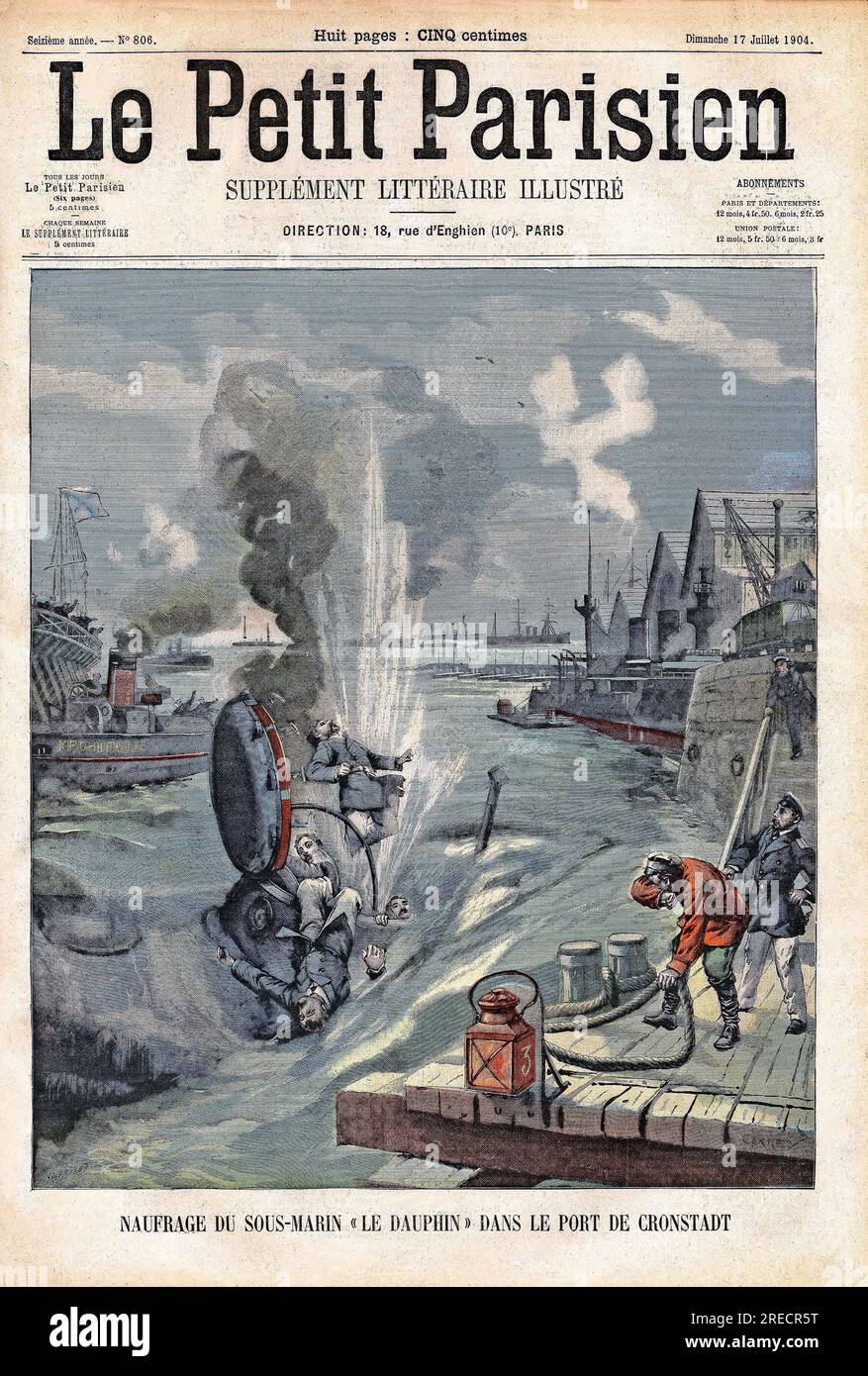 Explosion accidentelle du torpilleur russe 'le Dauphin' dans le Port de Cronstadt a Saint Petersbourg. Gravure in 'Le Petit Parisien', le 17071904. Stockfoto